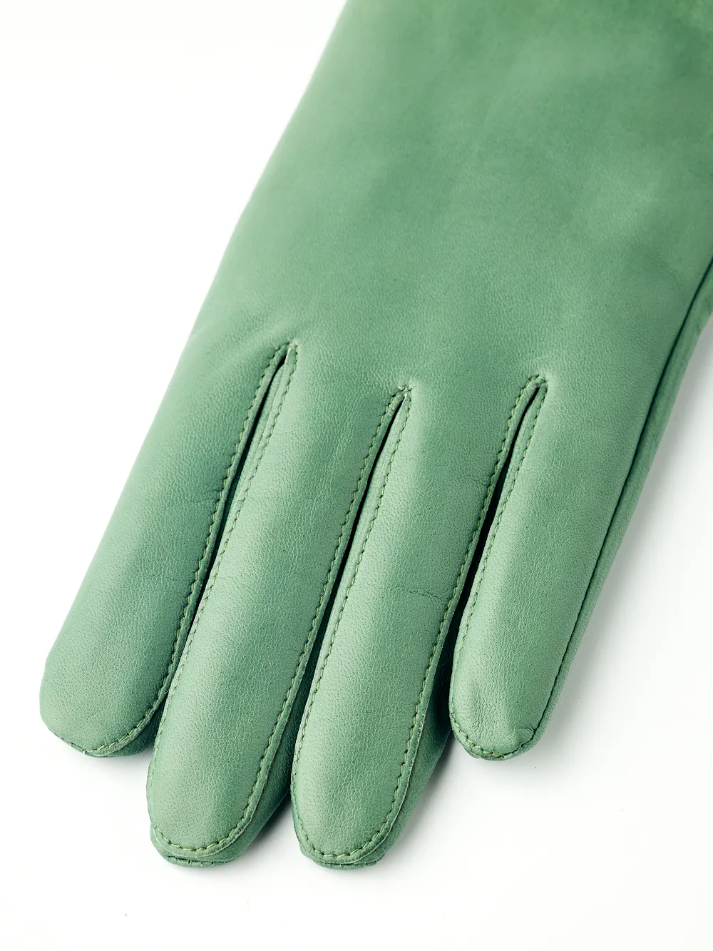 Silver-green machine-sewn hairsheep leather glove with knitted cuff
(2 of 4)