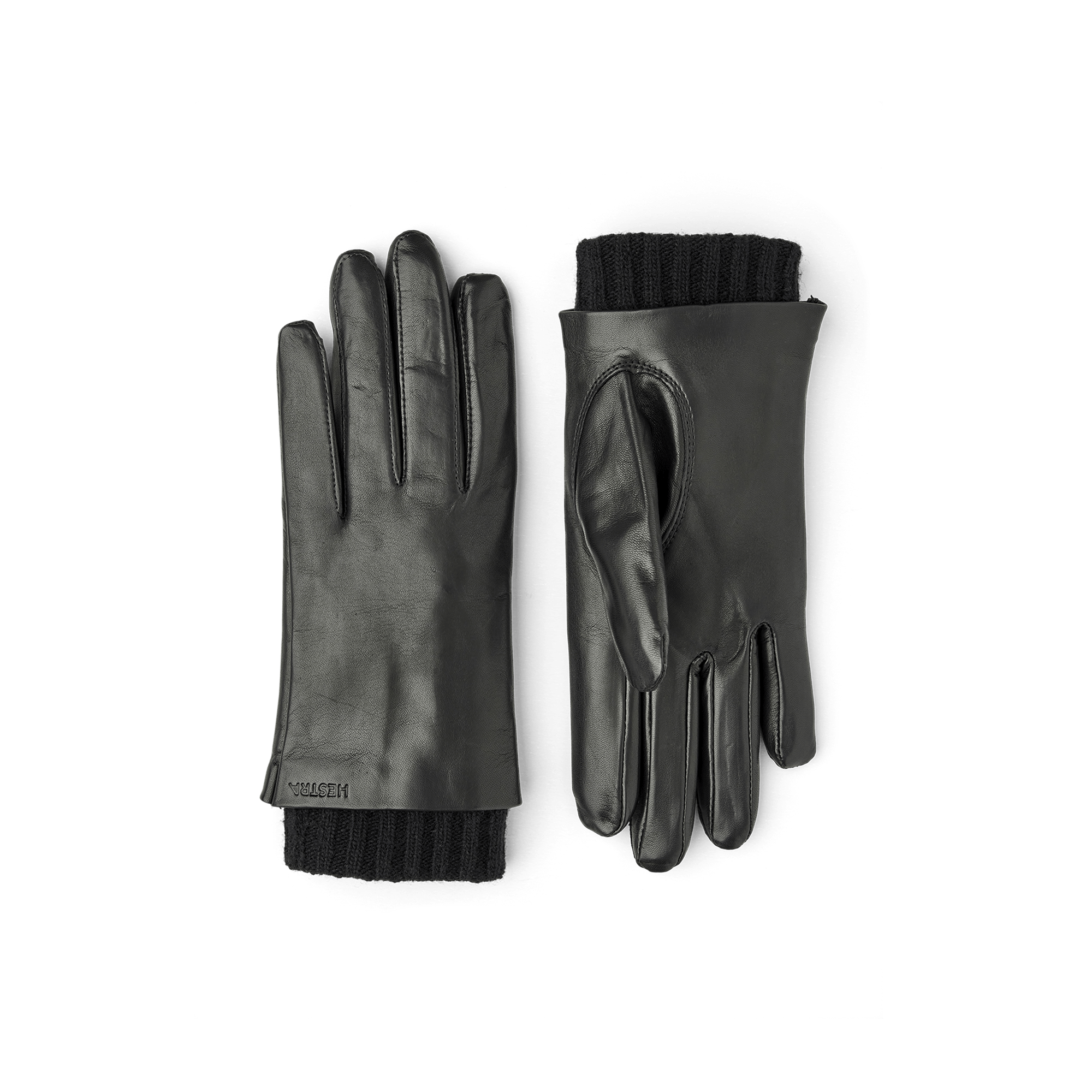 Black machine-sewn hairsheep leather glove with knitted cuff
(1 of 3)