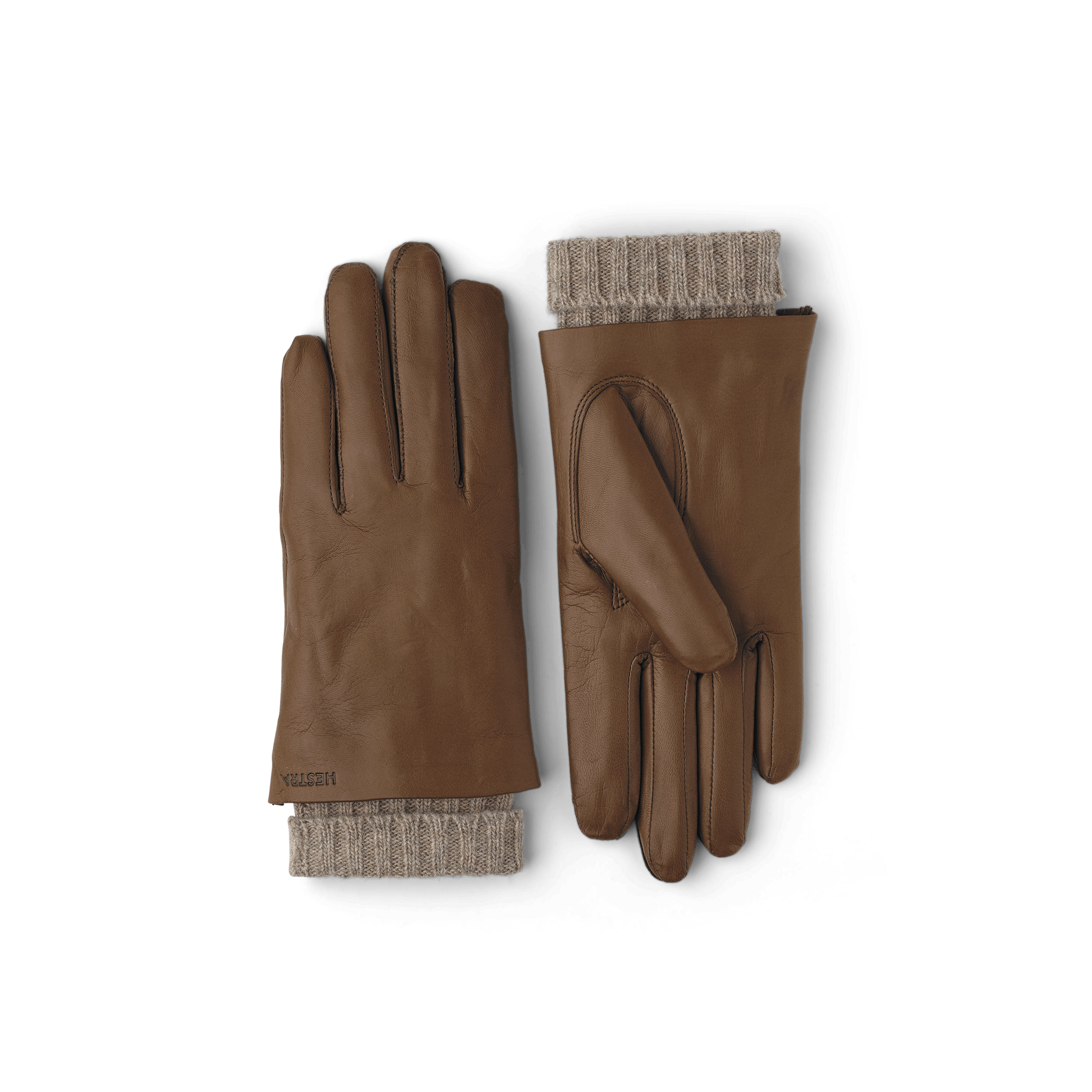 Light brown machine-sewn hairsheep leather glove with knitted cuff
 (1 of 3)