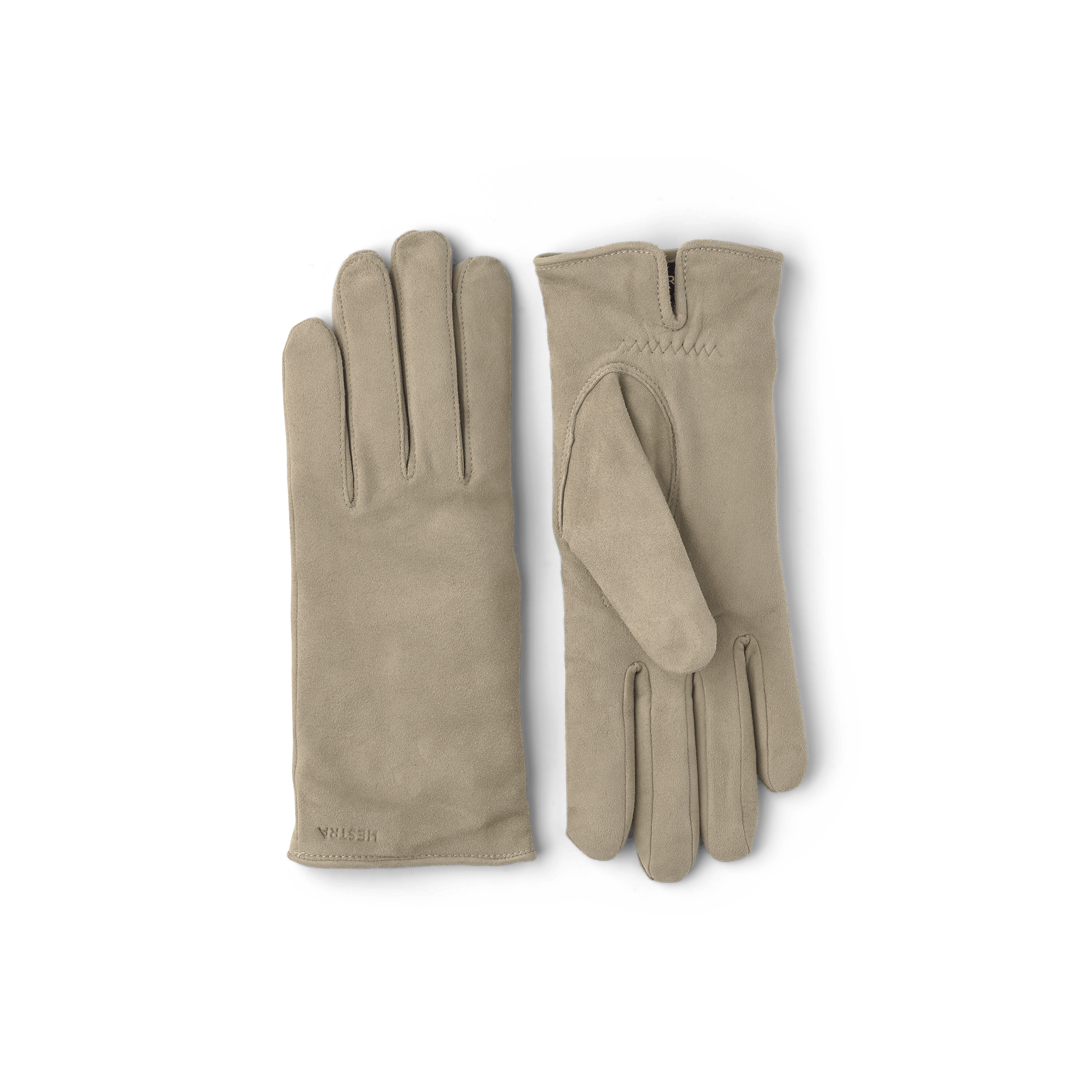 Ljusgrå maskinsydd skinnhandske i mocka
(1 av 4)