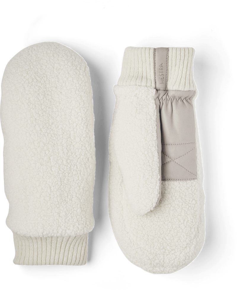 White teddy fleece mitten with light gray hairsheep leather palm
 (1 of 6)