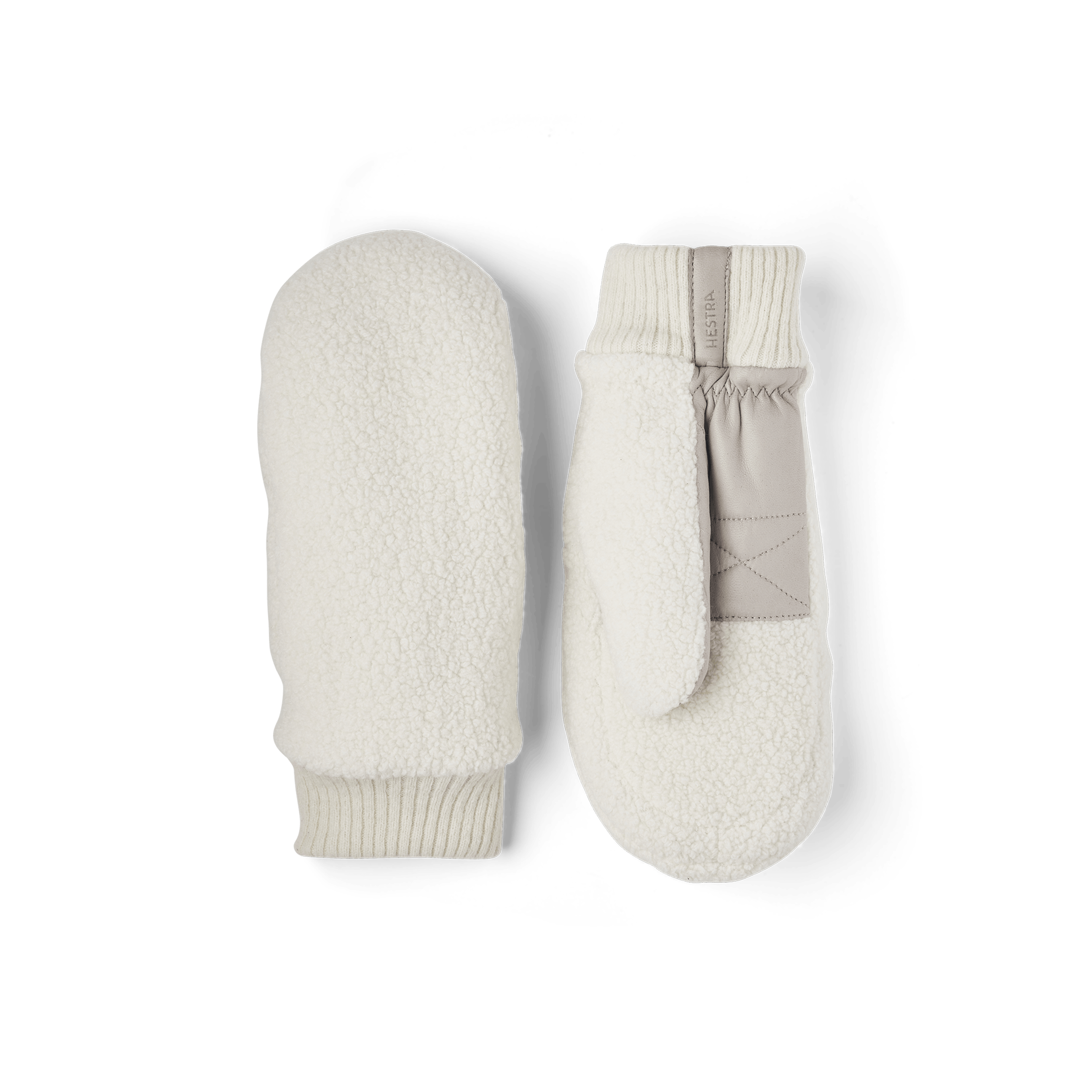 White teddy fleece mitten with light gray hairsheep leather palm
 (1 of 6)