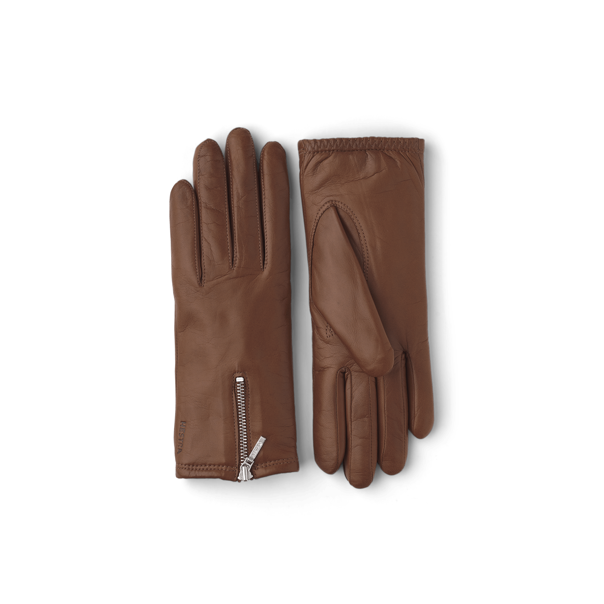 Mittelbrauner maschinengenähter Lederhandschuh aus Haarschafleder mit Reißverschluss
(1 oder 4)