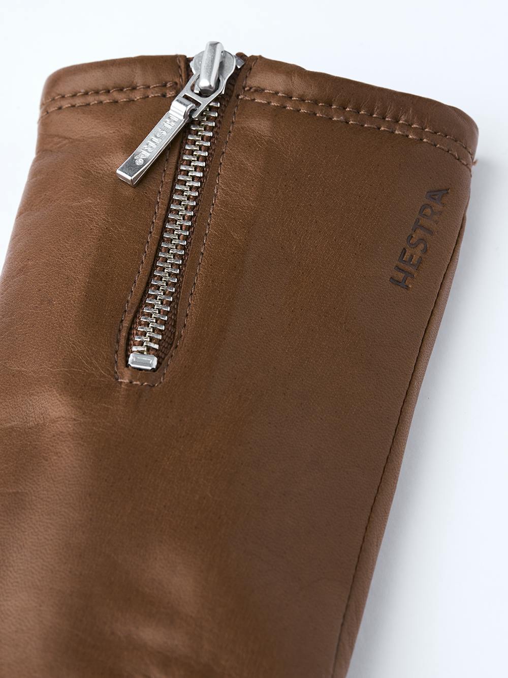 Mittelbrauner maschinengenähter Lederhandschuh aus Haarschafleder mit Reißverschluss
(2 oder 4)