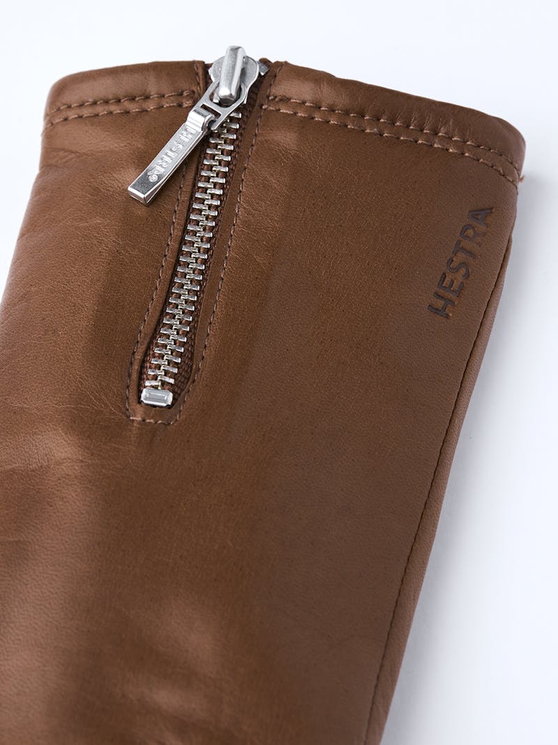 Medium brown machine-sewn hairsheep leather glove with zip
 (2 of 4)