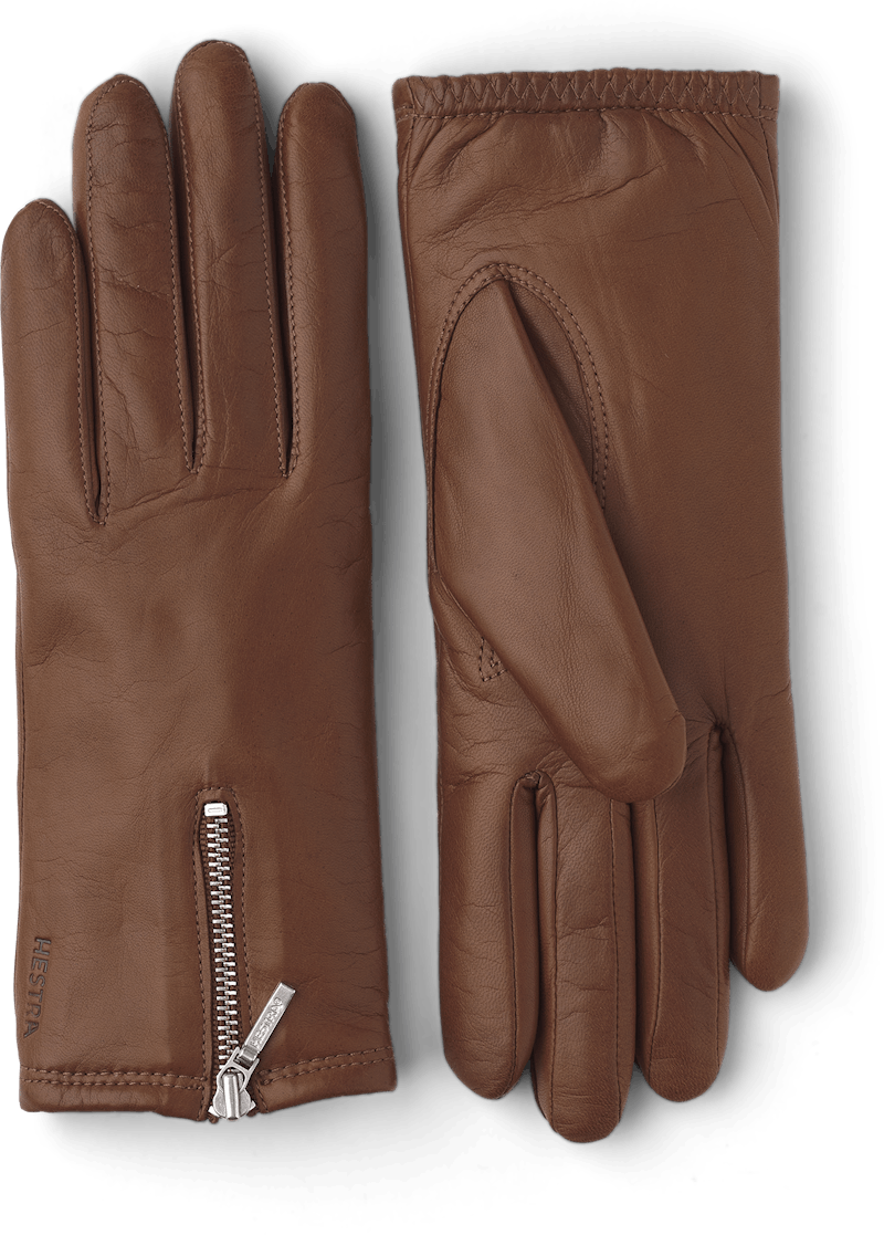 Medium brown machine-sewn hairsheep leather glove with zip
 (1 of 4)