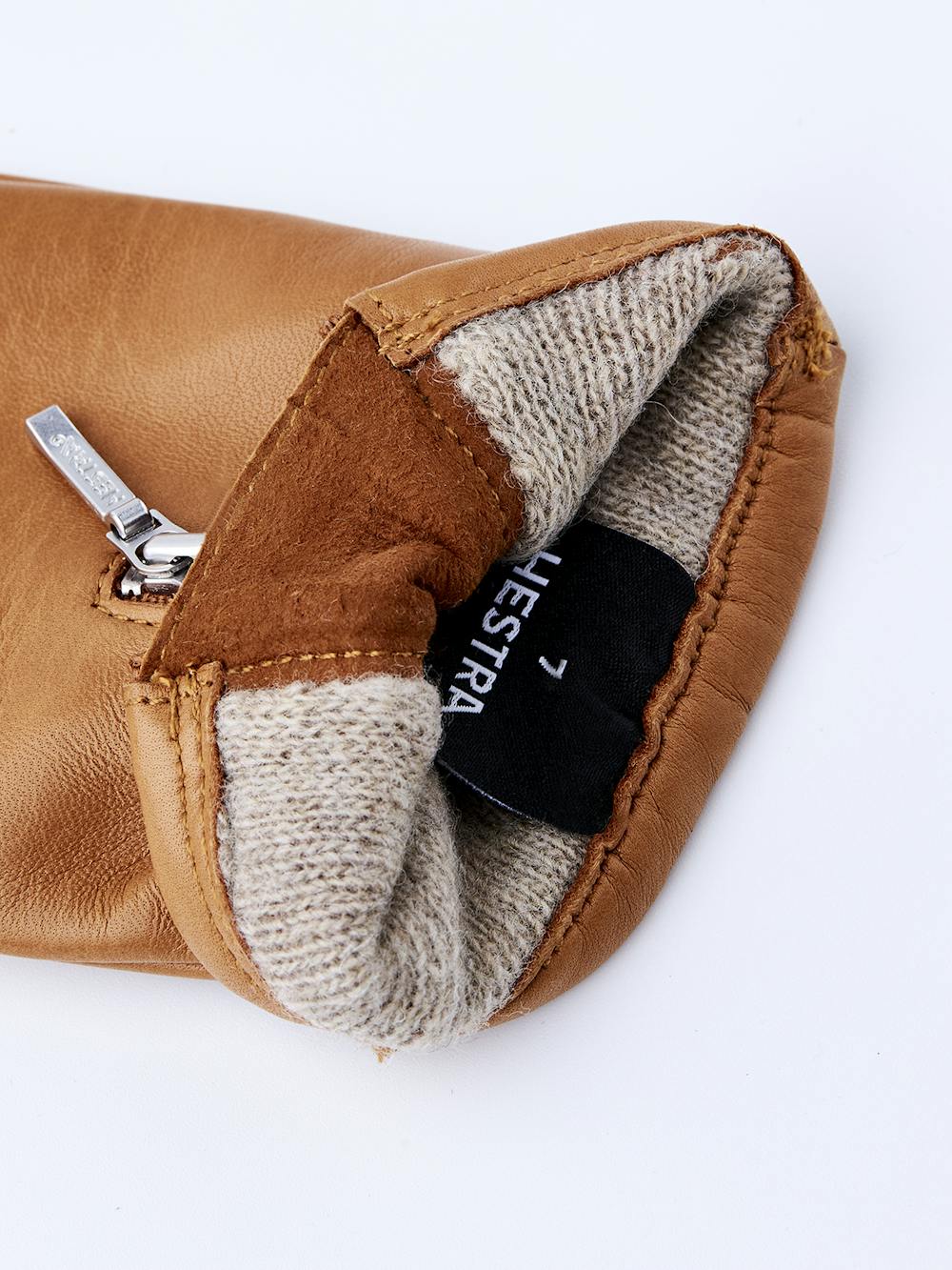 Light brownish-yellow machine-sewn hairsheep leather glove with zip
 (4 of 5)