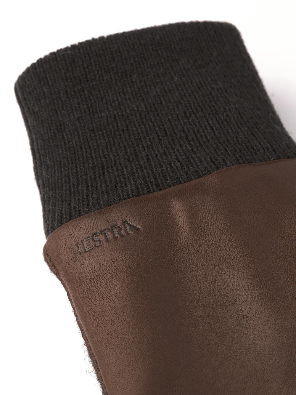 Brown machine-sewn hairsheep leather glove with dark brown knitted cuff and sides
(2 of 4)