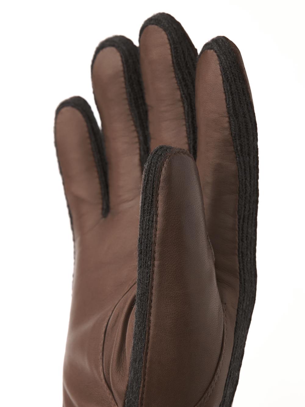 Brown machine-sewn hairsheep leather glove with dark brown knitted cuff and sides
 (3 of 4)