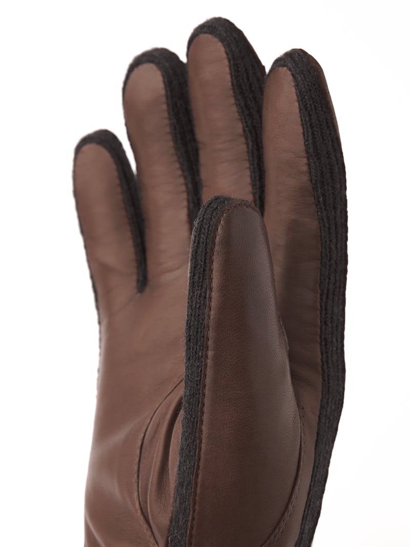 Brown machine-sewn hairsheep leather glove with dark brown knitted cuff and sides
(3 of 4)