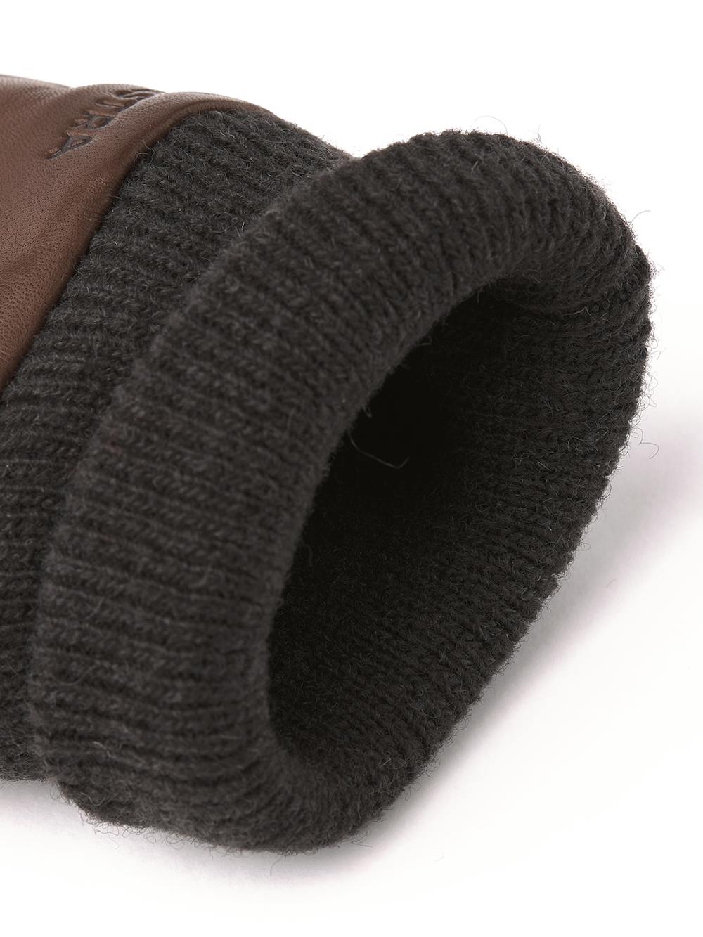 Brown machine-sewn hairsheep leather glove with dark brown knitted cuff and sides
 (4 of 4)