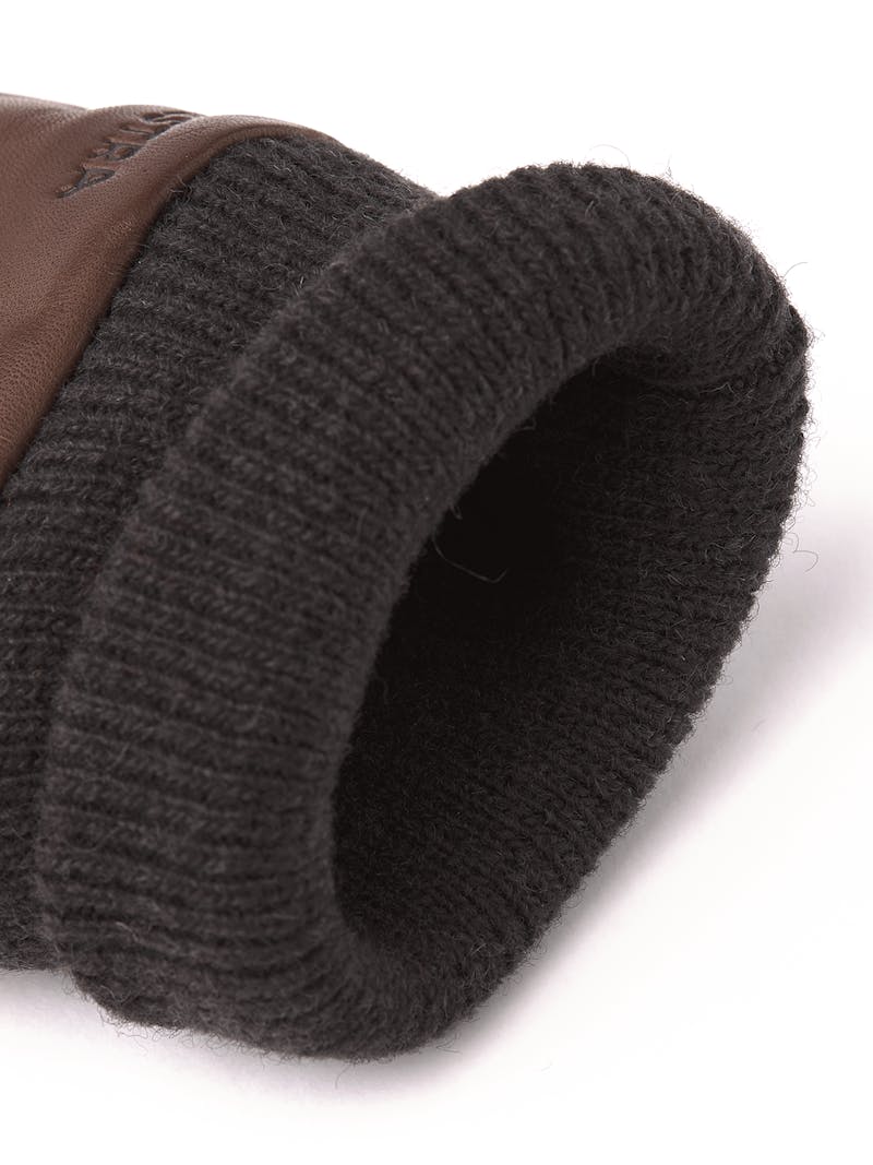 Brown machine-sewn hairsheep leather glove with dark brown knitted cuff and sides
(4 of 4)
