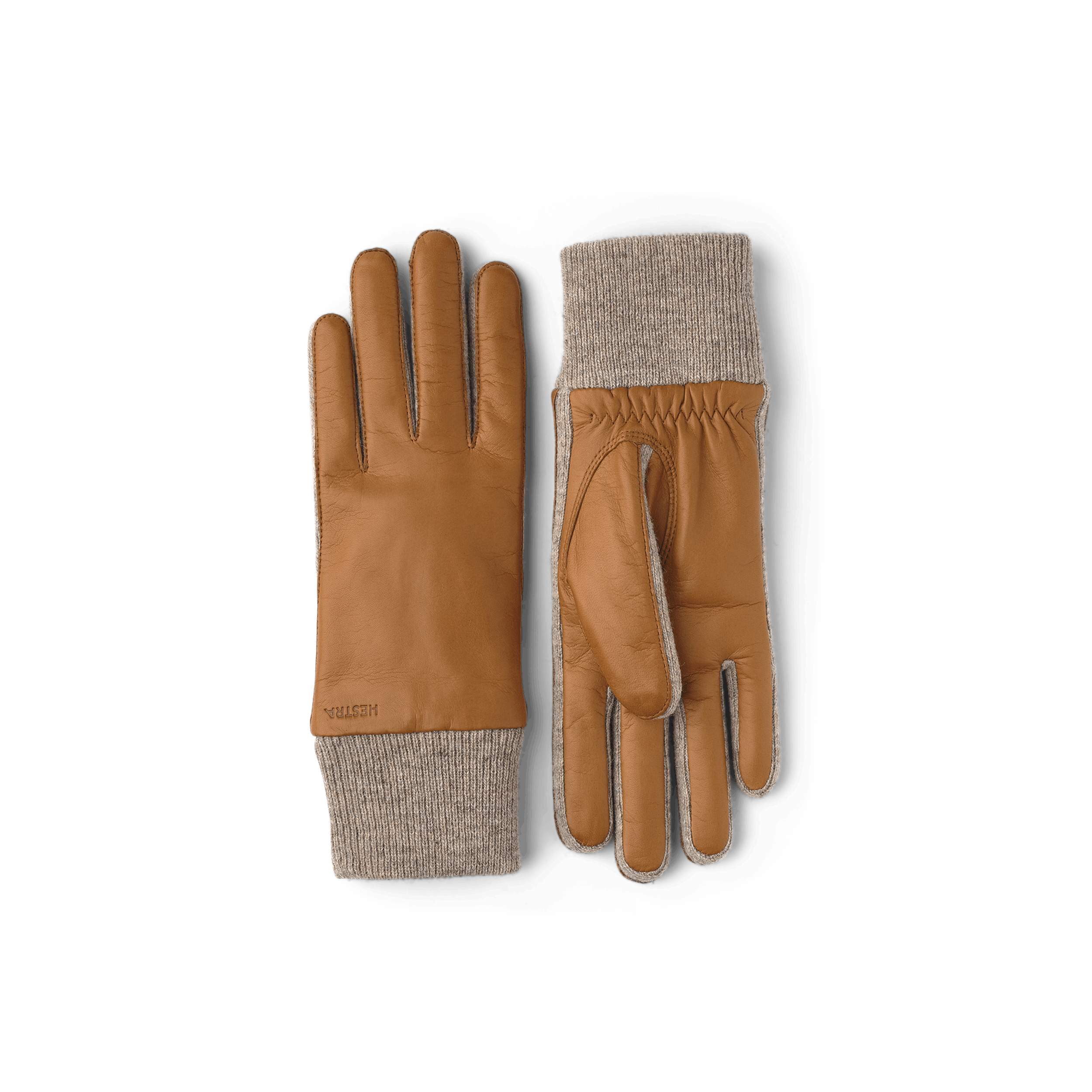 Light brownish-yellow machine-sewn hairsheep leather glove with knitted cuff and sides
 (1 of 4)