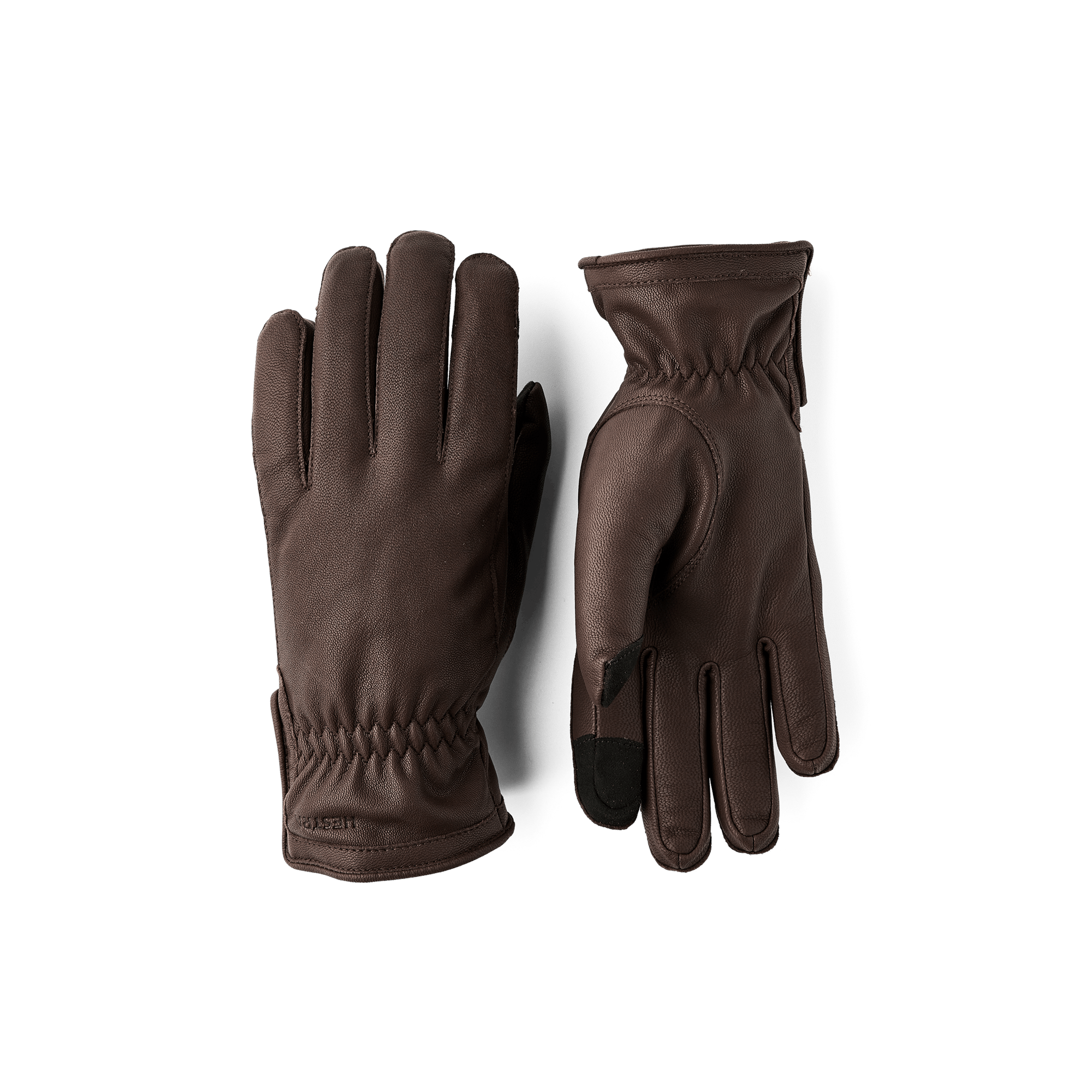 Dark brown machine-sewn goat leather glove with zip
 (1 of 5)