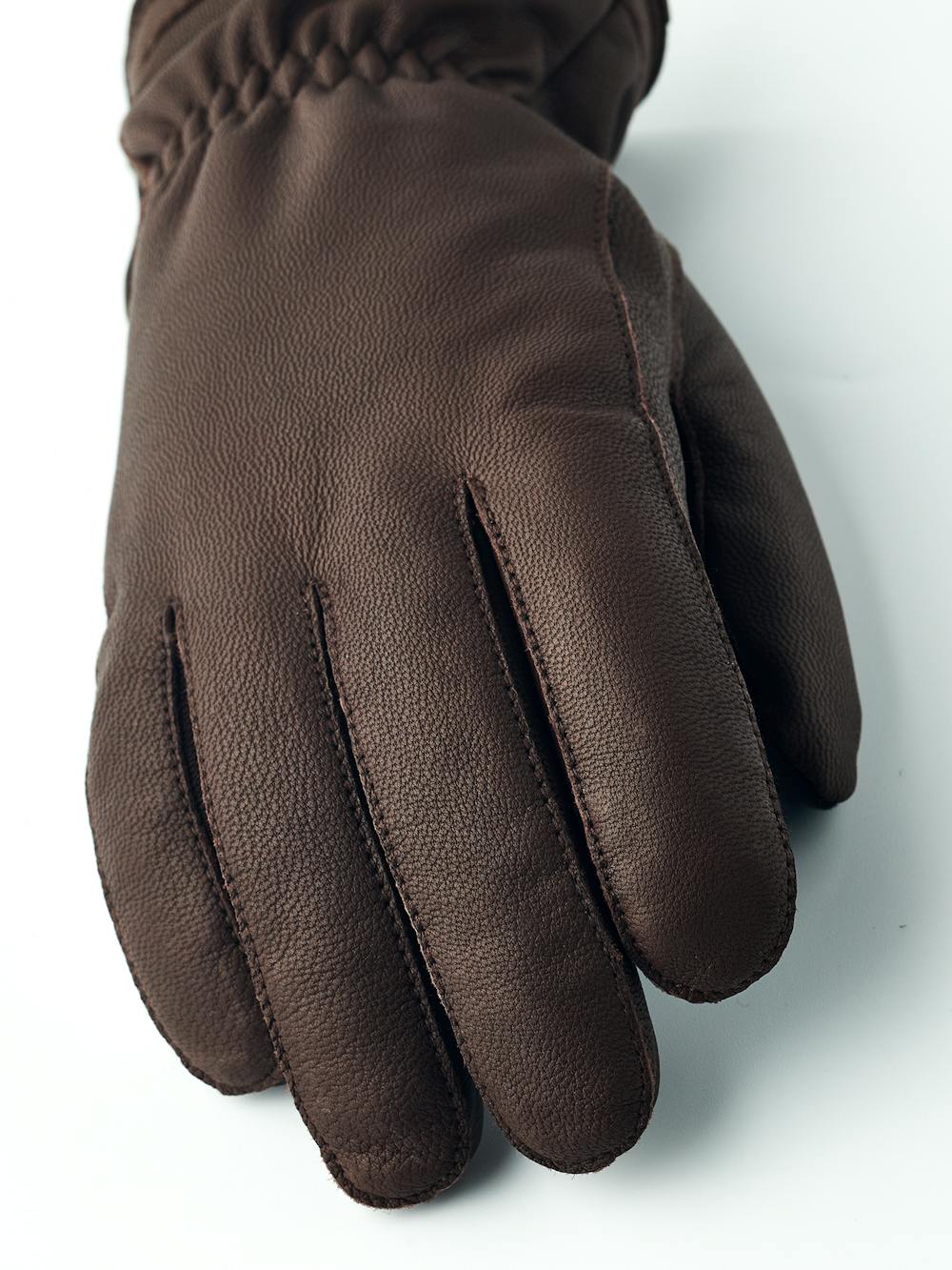 Dark brown machine-sewn goat leather glove with zip
(2 of 5)