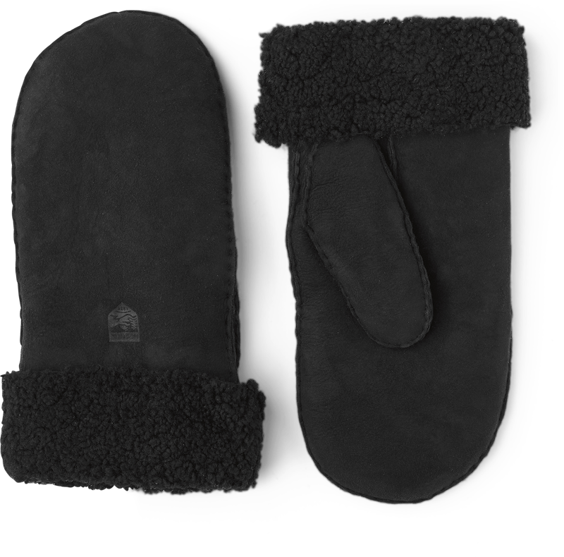 Black fur suede mitten with folded fur trim
 (1 of 2)