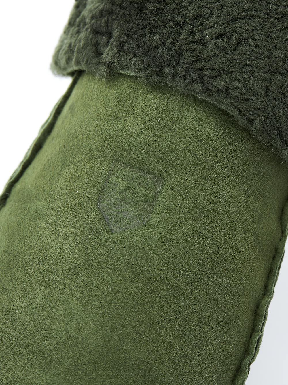 Green fur suede mitten with folded fur trim
 (2 of 2)