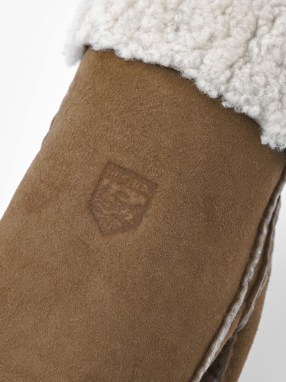 Beige fur suede mitten with folded light beige fur trim
 (2 of 2)