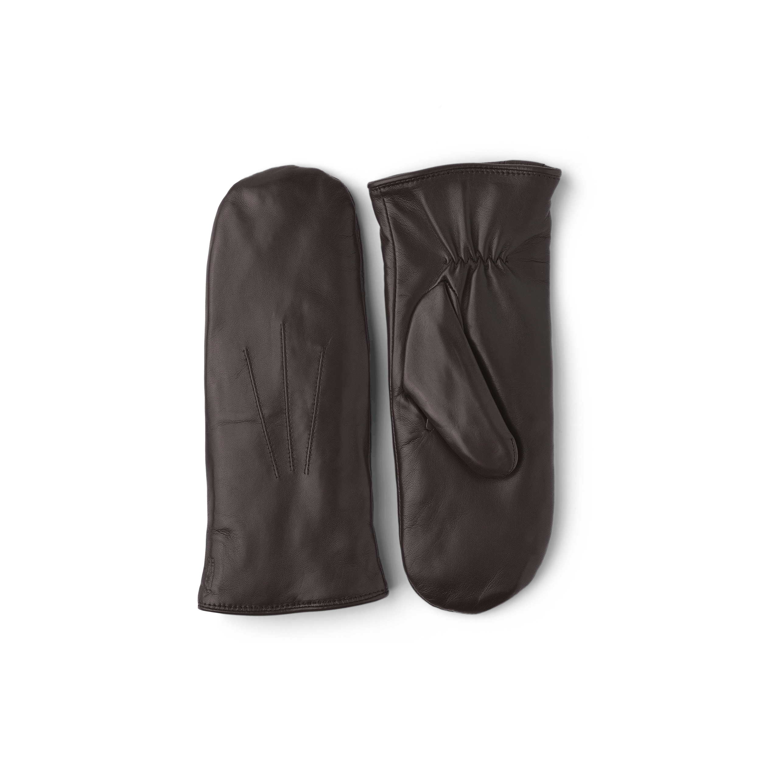 Dunkelbrauner maschinengenähter Fausthandschuh aus Haarschafleder
 (1 oder 4)