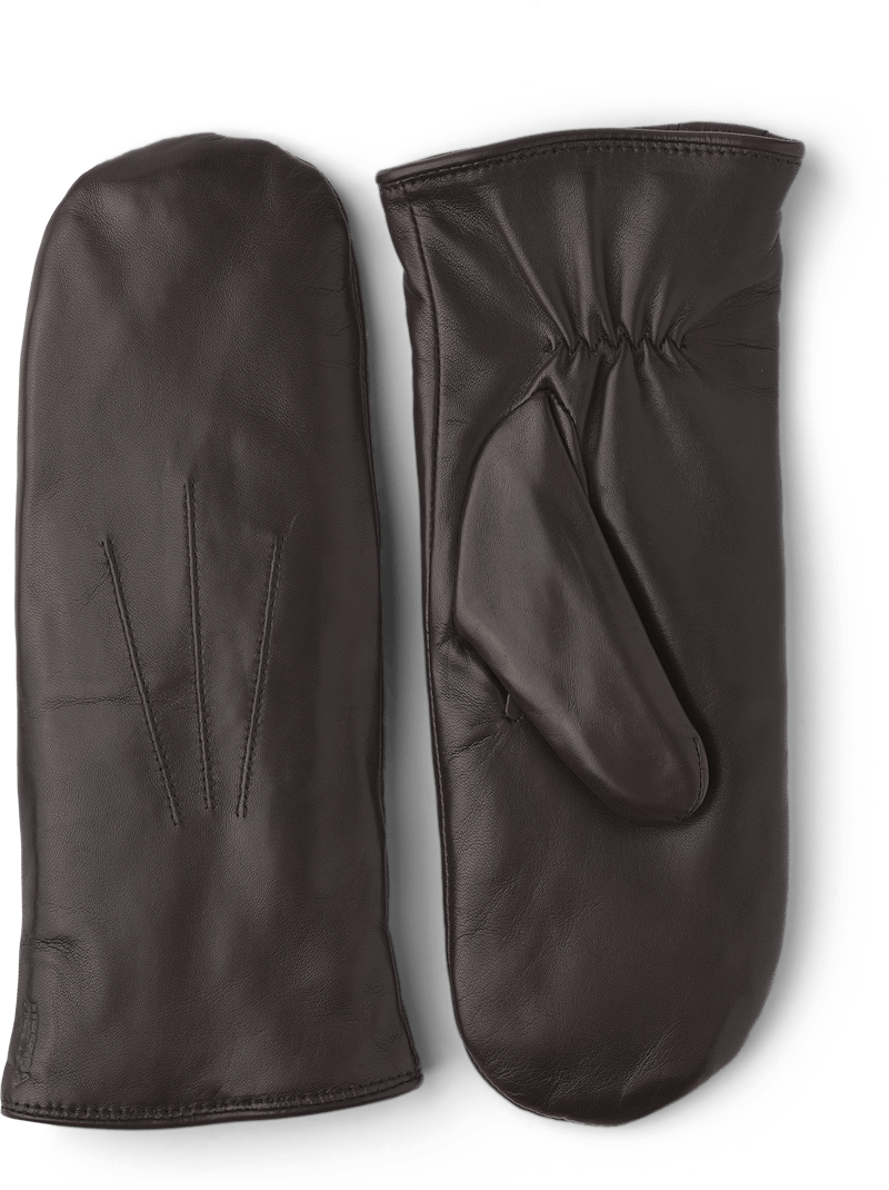 Dark brown machine-sewn hairsheep leather mitten
 (1 of 4)