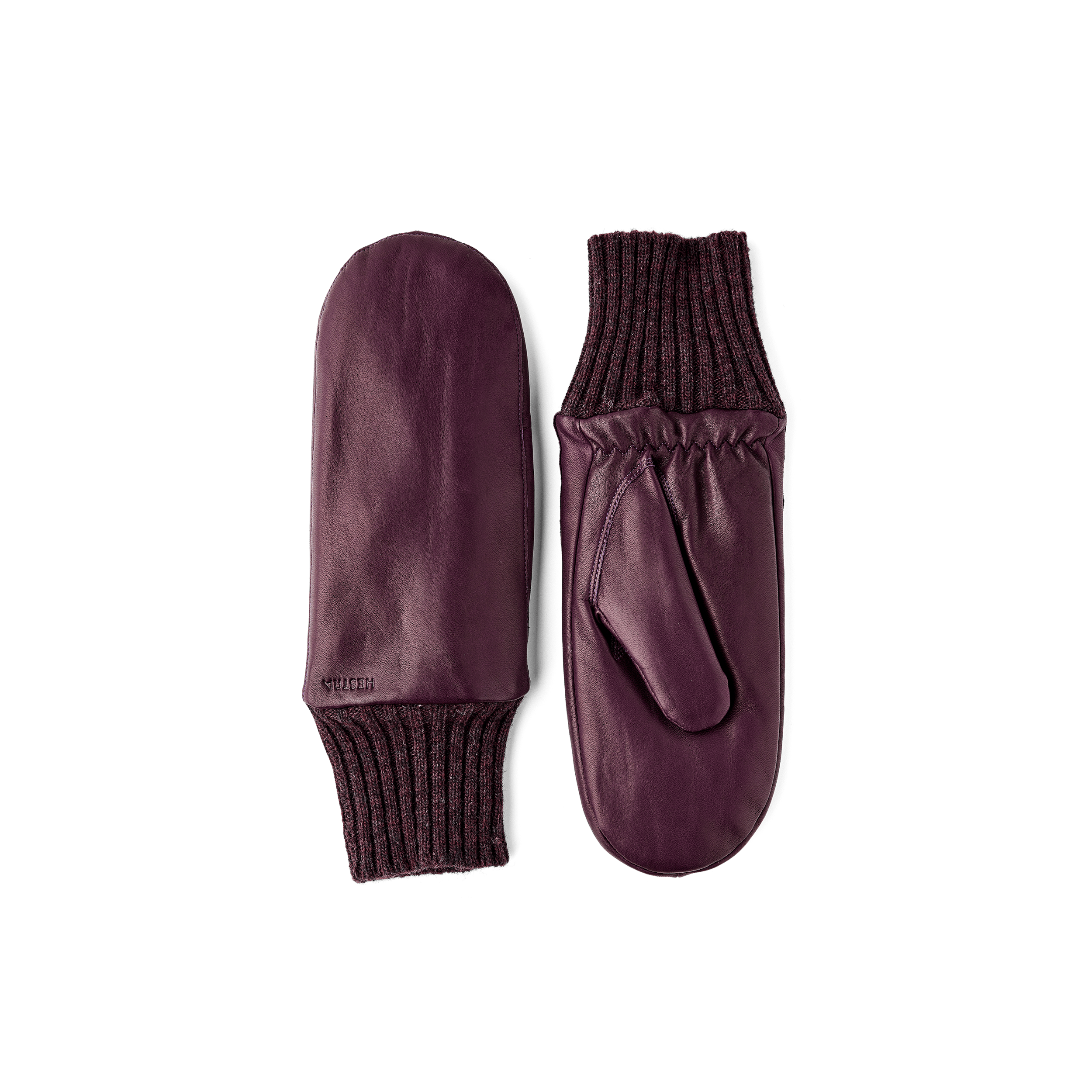 Dunkelvioletter maschinengenähter Fausthandschuh aus Haarschafleder mit Strickbündchen
(1 oder 3)