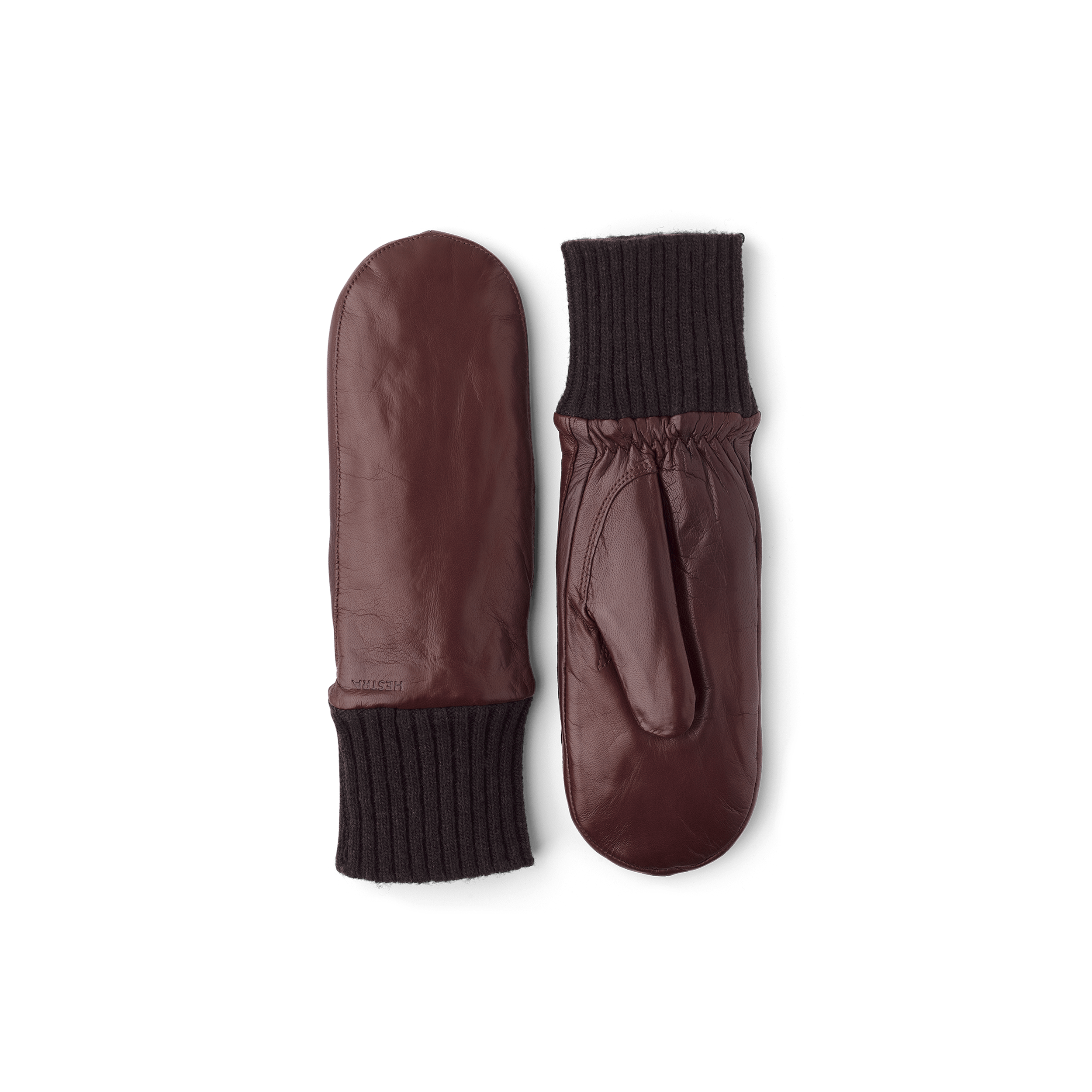 Brauner maschinengenähter Fausthandschuh aus Haarschafleder mit Strickbündchen
 (1 oder 4)