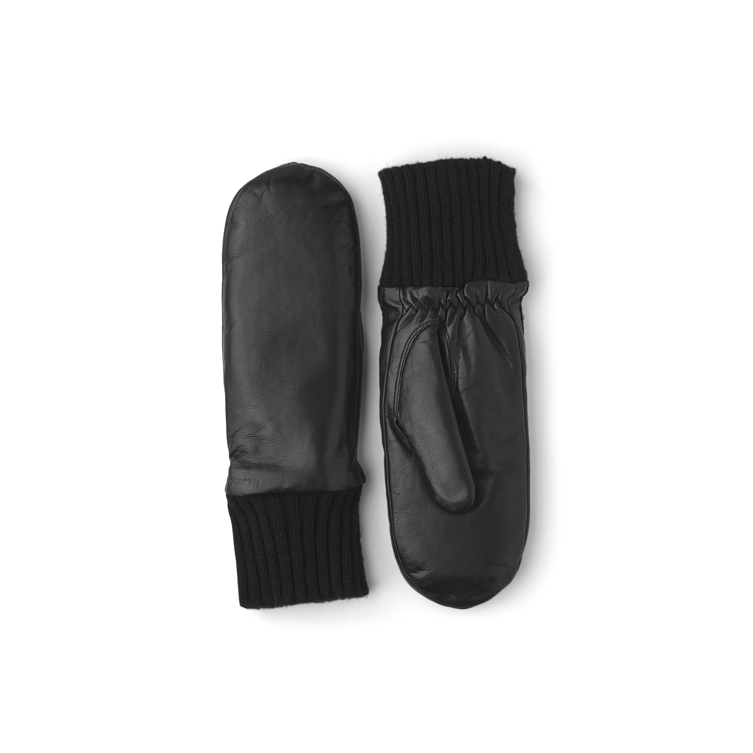 Black machine-sewn hairsheep leather mitten with knitted cuff
 (1 of 3)