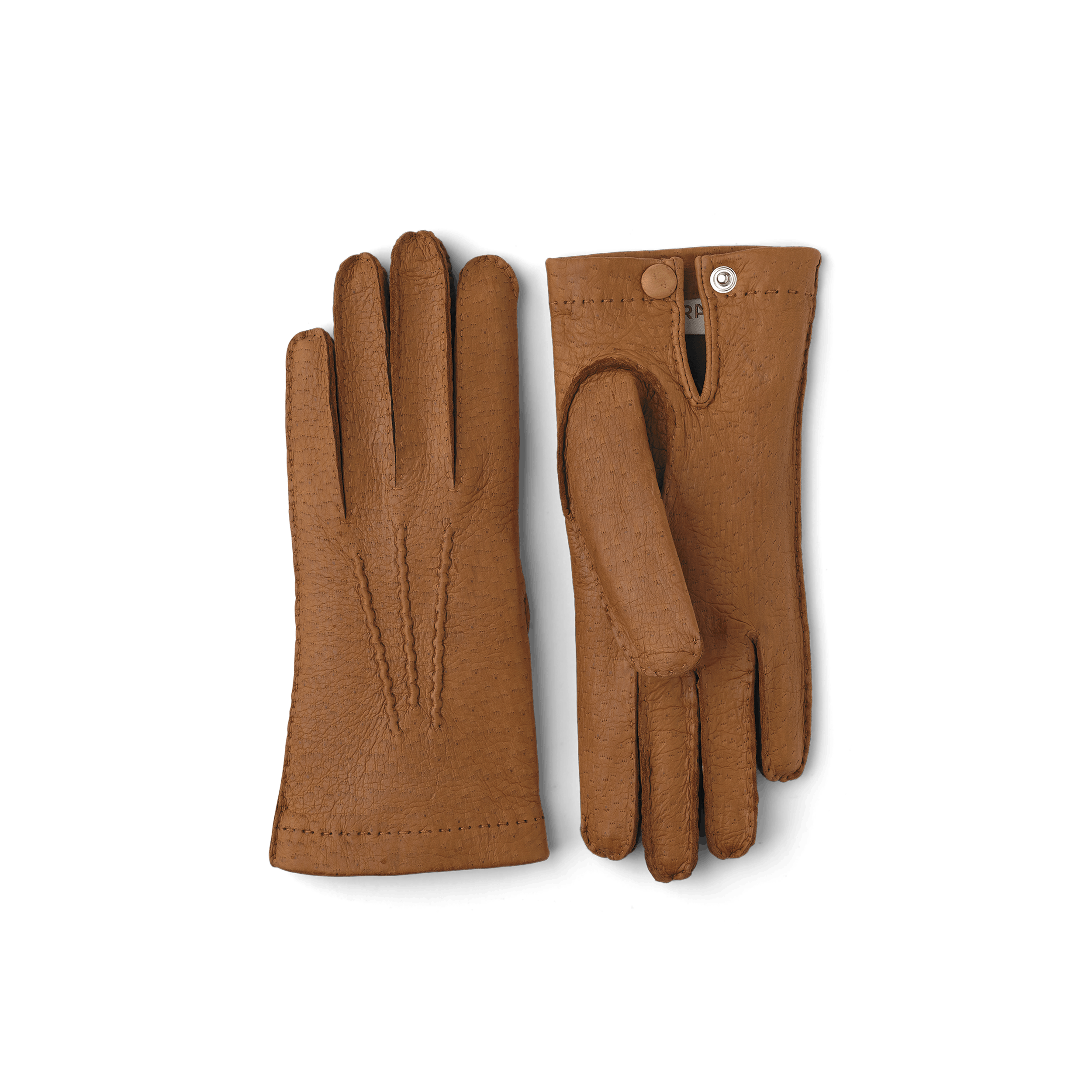 Hellbrauner handgenähter Lederhandschuh aus Peccaryleder mit Knopf
 (1 oder 4)