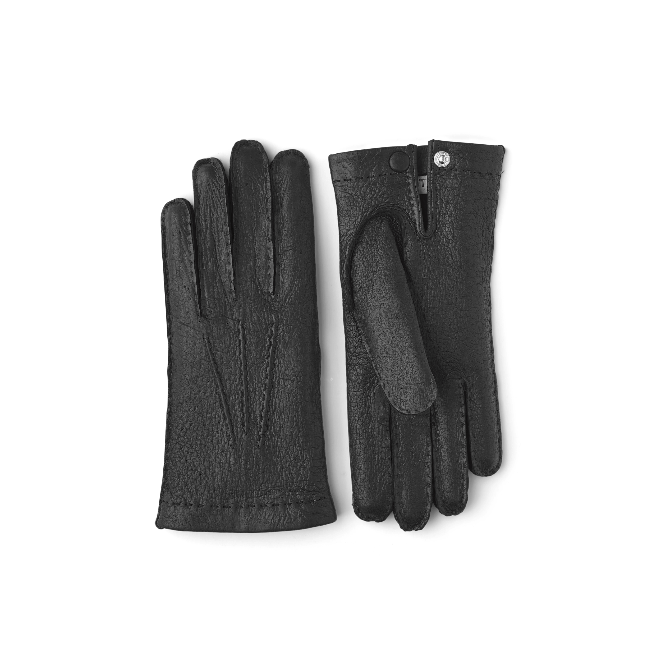 Svart handsydd skinnhandske i peccary med knapp
 (1 av 4)