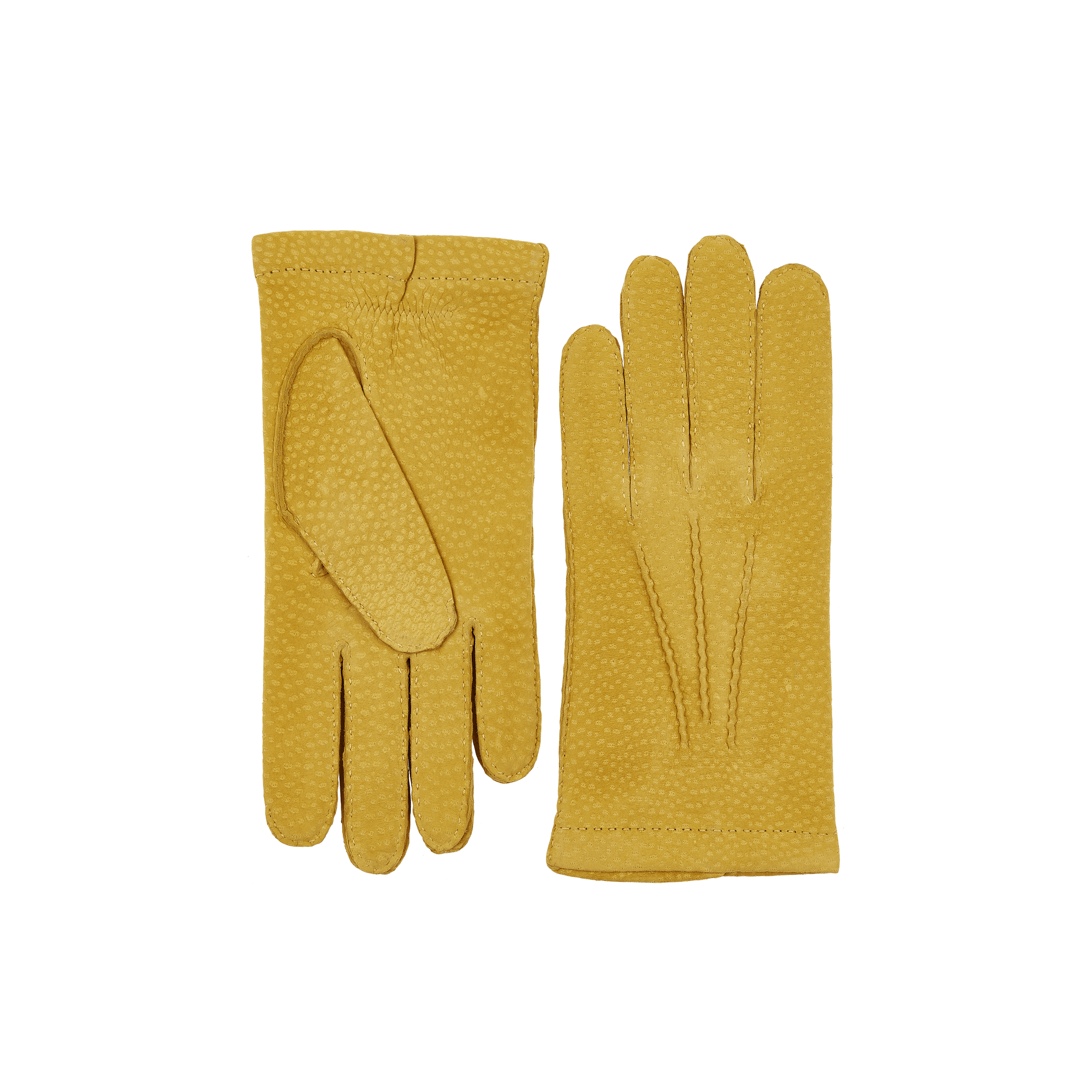 Yellow hand-sewn glove in carpincho nubuck
