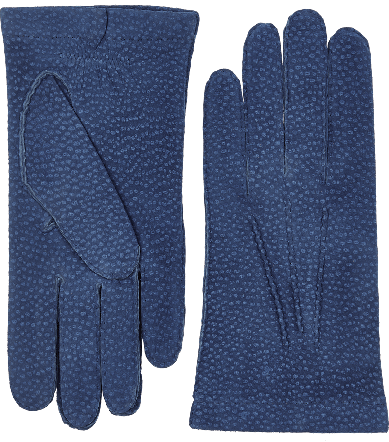 Blue hand-sewn glove in carpincho nubuck
