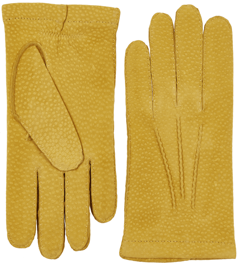 Yellow hand-sewn glove in carpincho nubuck
