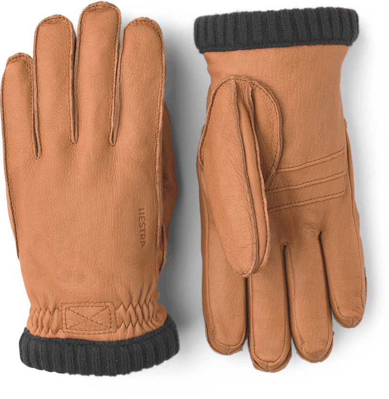 Light brown machine-sewn deerskin glove with knitted cuff
 (1 of 3)