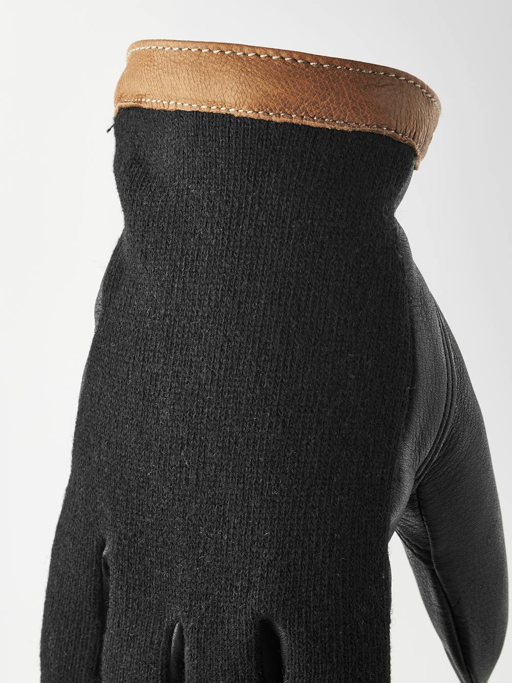 Black machine-sewn deerskin glove with wool jersey back
 (5 of 6)