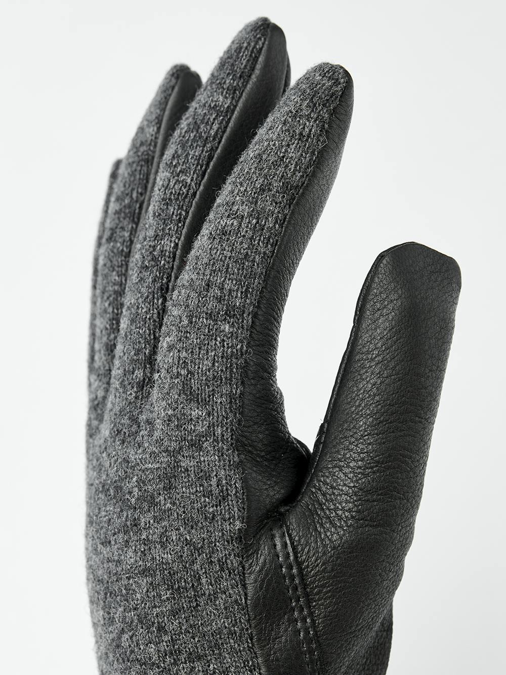 Black machine-sewn deerskin glove with dark gray wool jersey back
(3 of 4)