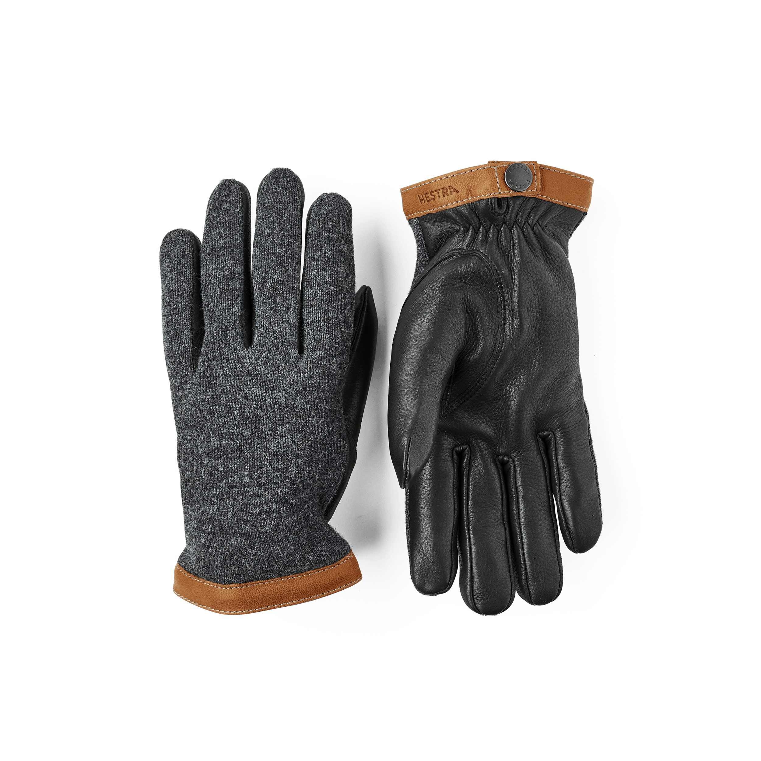 Black machine-sewn deerskin glove with dark gray wool jersey back
 (1 of 4)