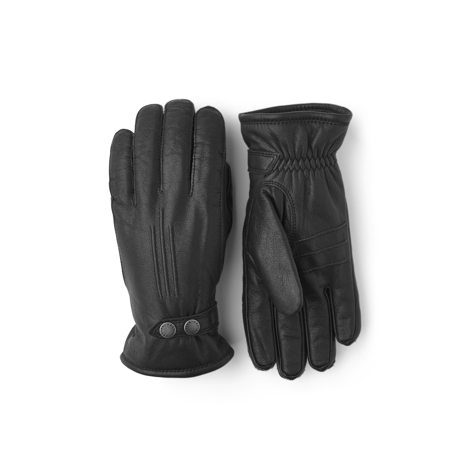 Black machine-sewn elk leather glove with leather strap and button
(1 of 5)