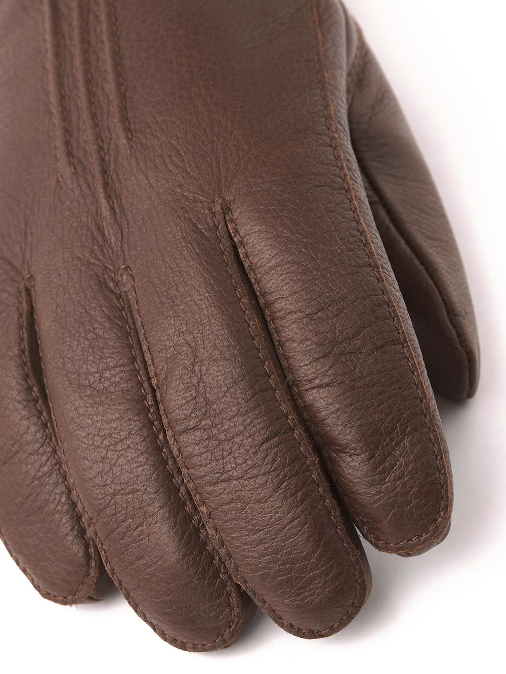 Brauner maschinengenähter Handschuh aus Elchleder mit Lederriegel und Knopf
(5 oder 5)