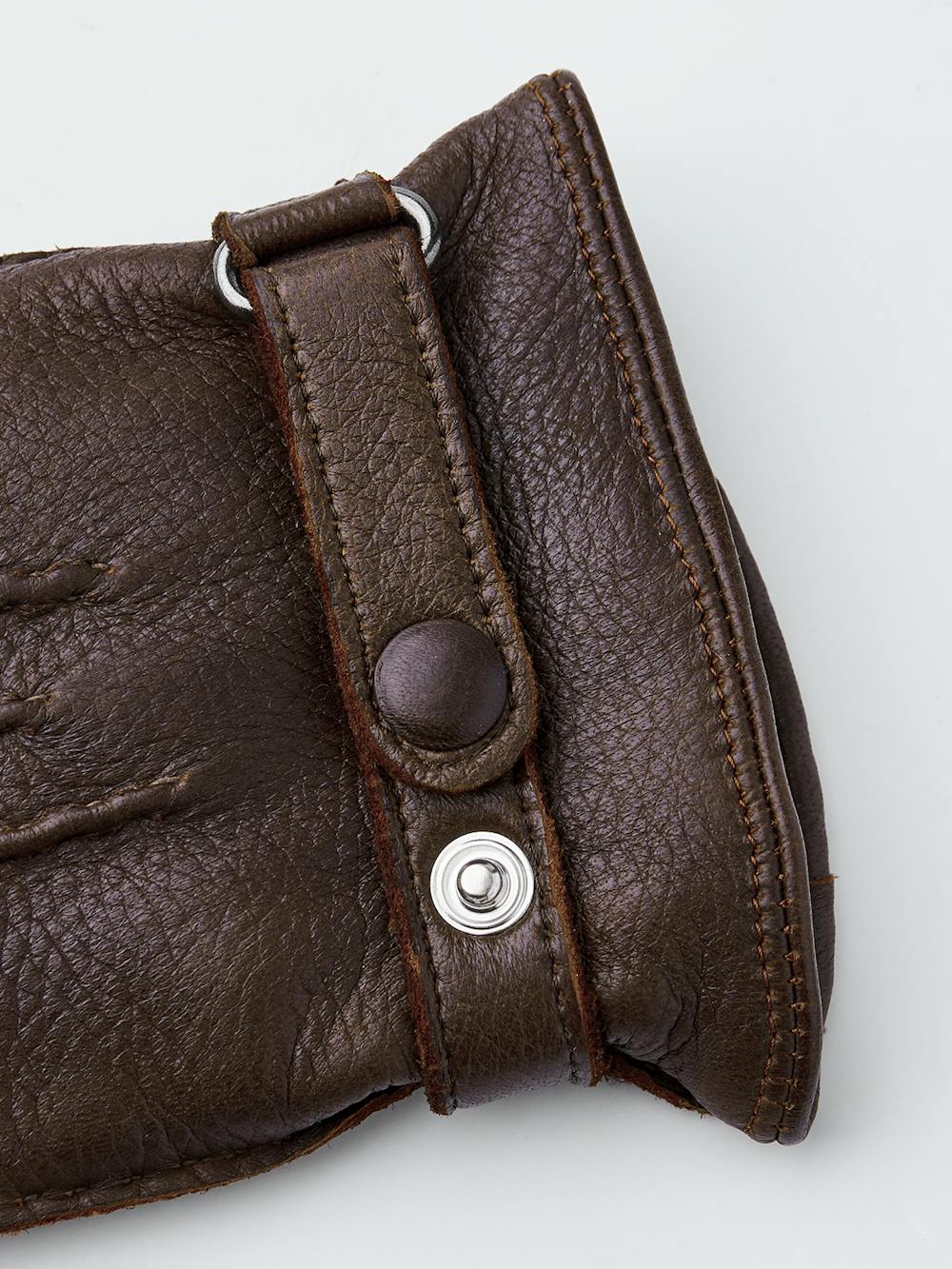 Brown hand-sewn elk leather glove with leather strap and button
 (3 of 5)