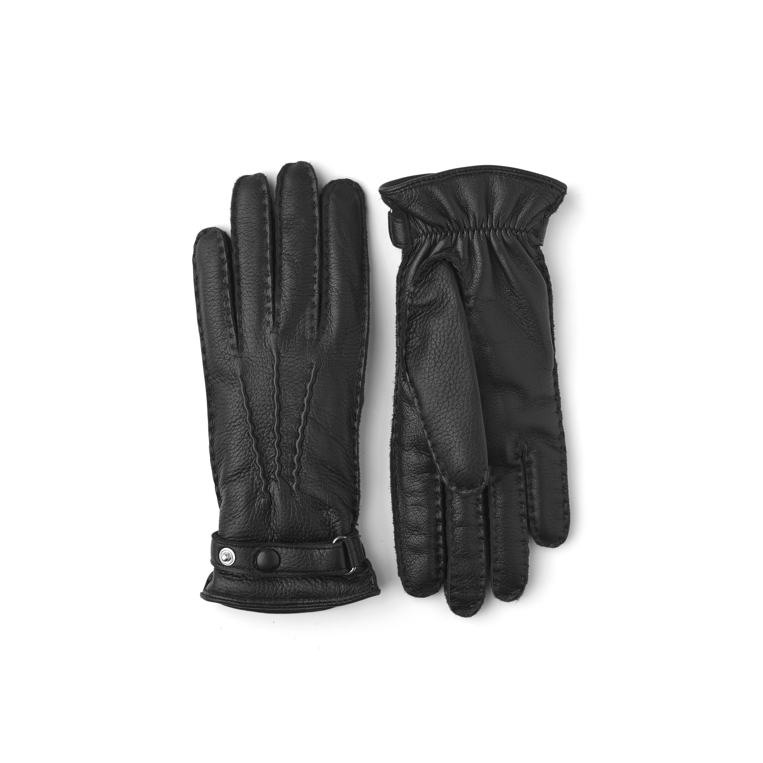 Black hand-sewn elk leather glove with leather strap and button
 (1 of 5)