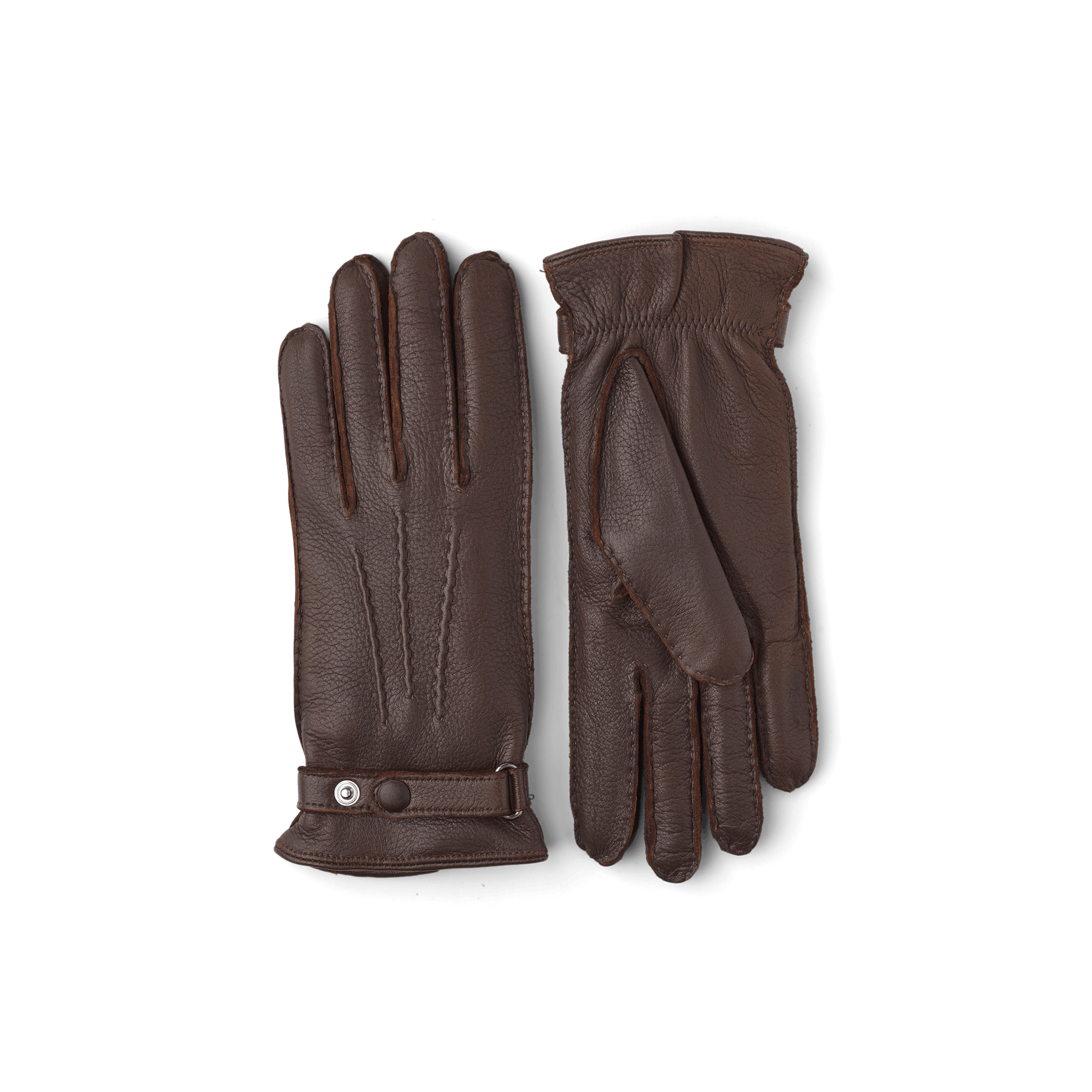 Brown hand-sewn elk leather glove with leather strap and button
(1 of 5)