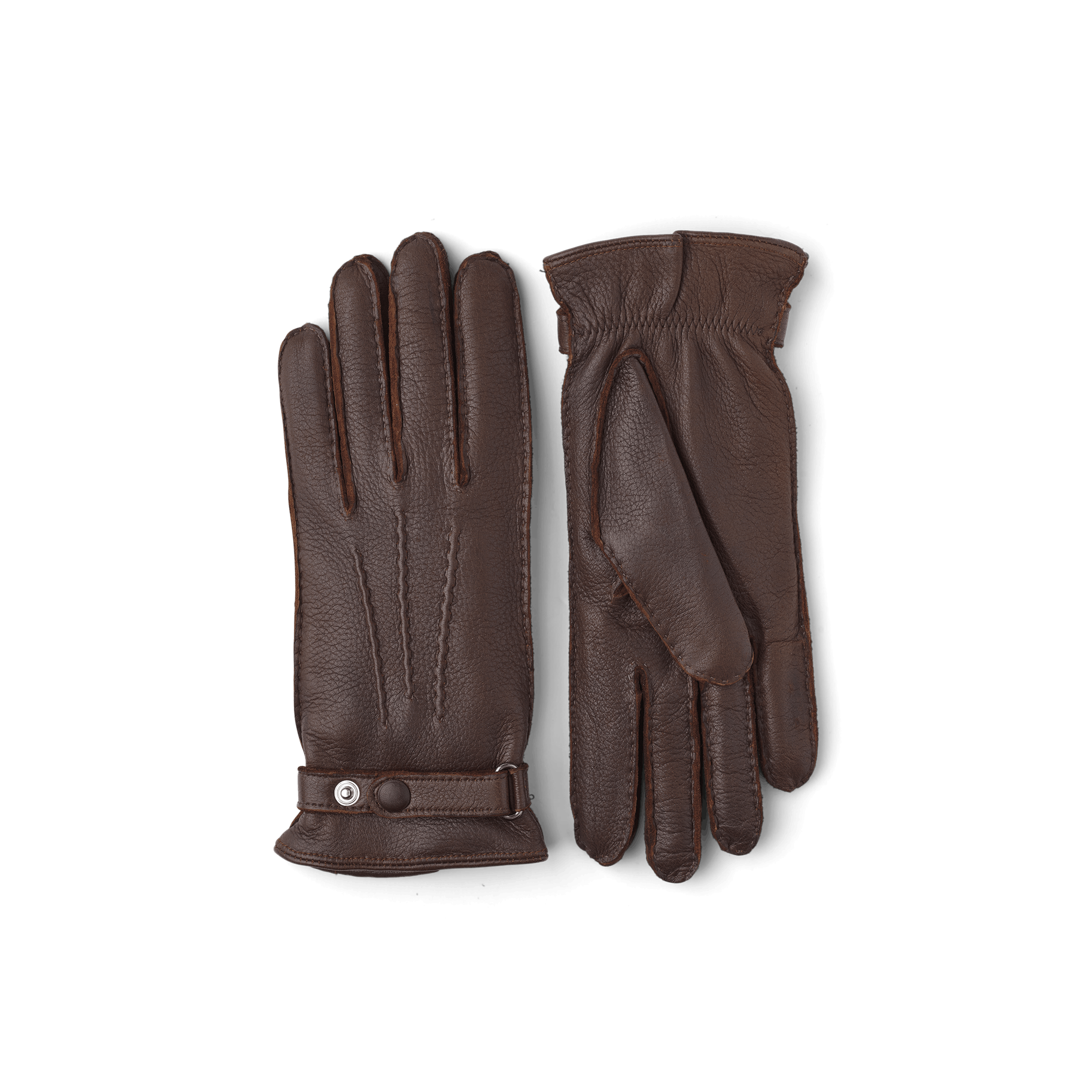 Brown hand-sewn elk leather glove with leather strap and button
 (1 of 5)