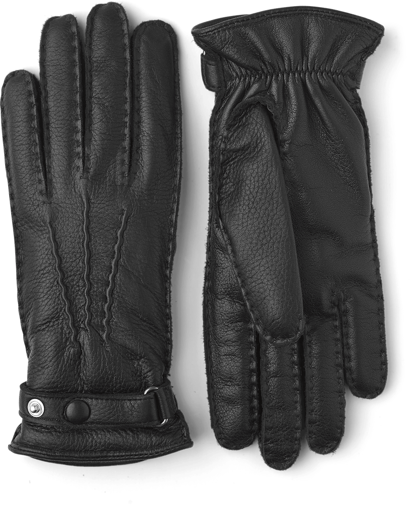 Black hand-sewn elk leather glove with leather strap and button
 (1 of 5)