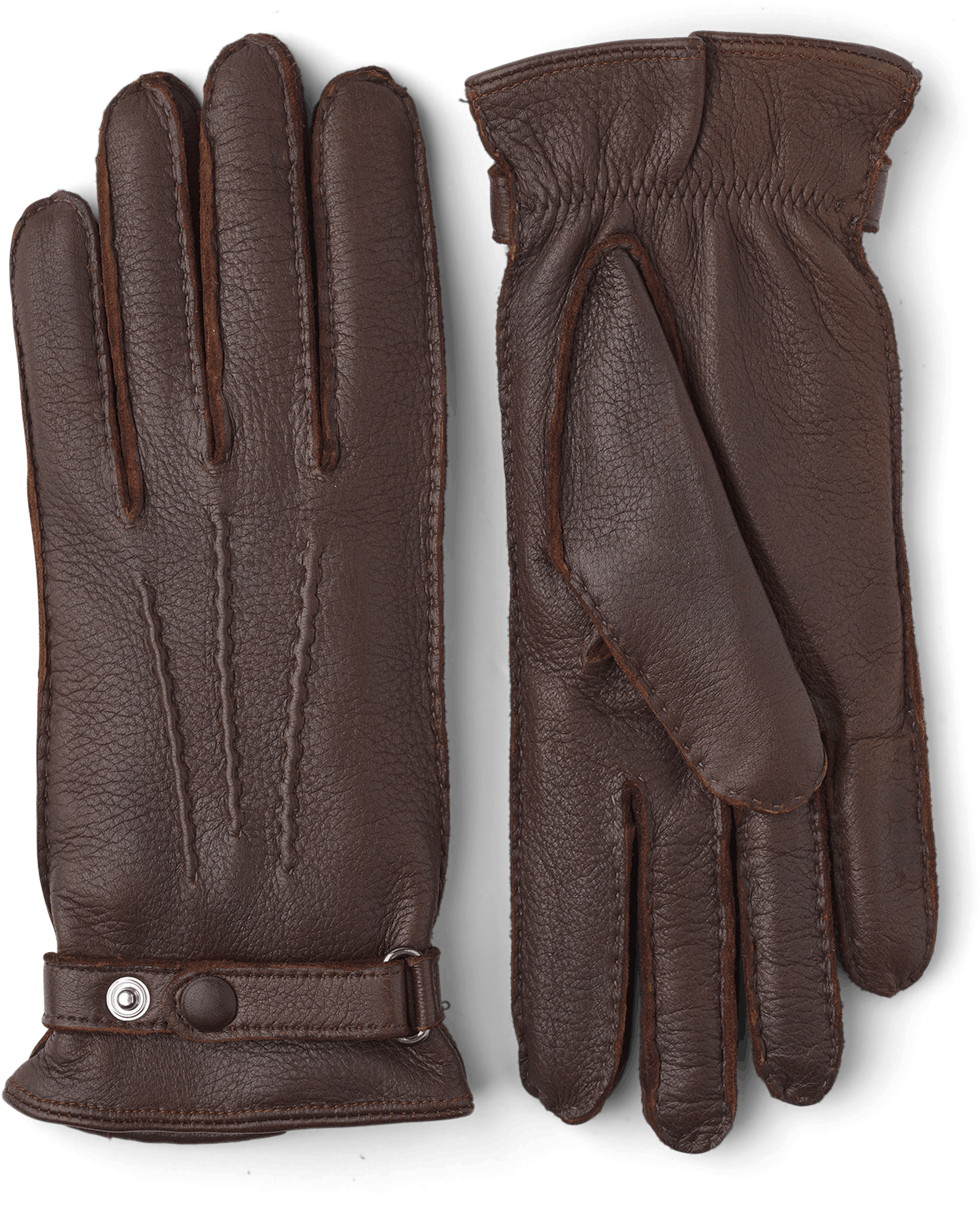 Brown hand-sewn elk leather glove with leather strap and button
 (1 of 5)