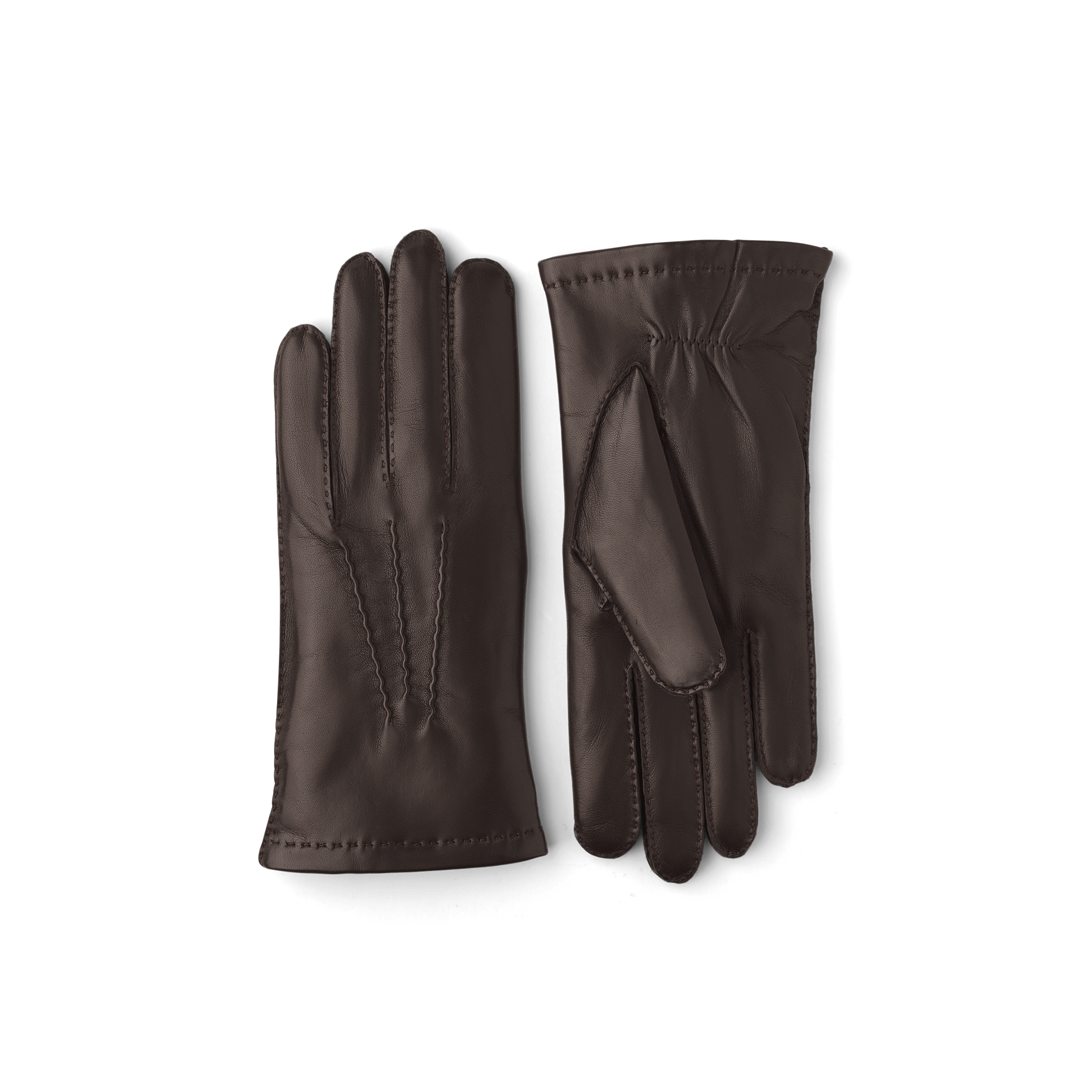 Dunkelbrauner handgenähter Lederhandschuh aus Haarschafleder
 (1 oder 4)