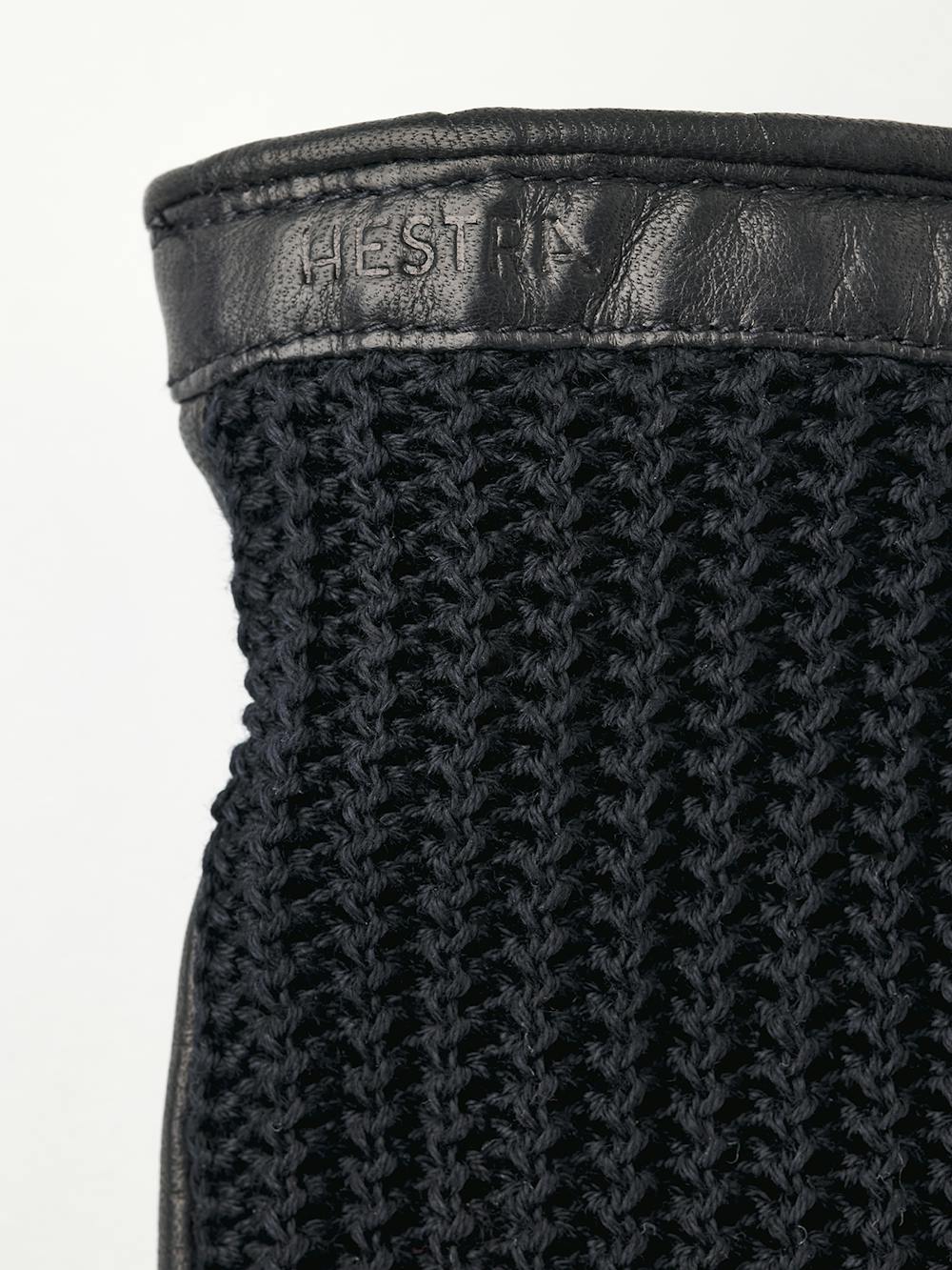 Schwarzer maschinengenähter Lederhandschuh mit gehäkelter Oberhand aus Baumwolle
(2 oder 5)