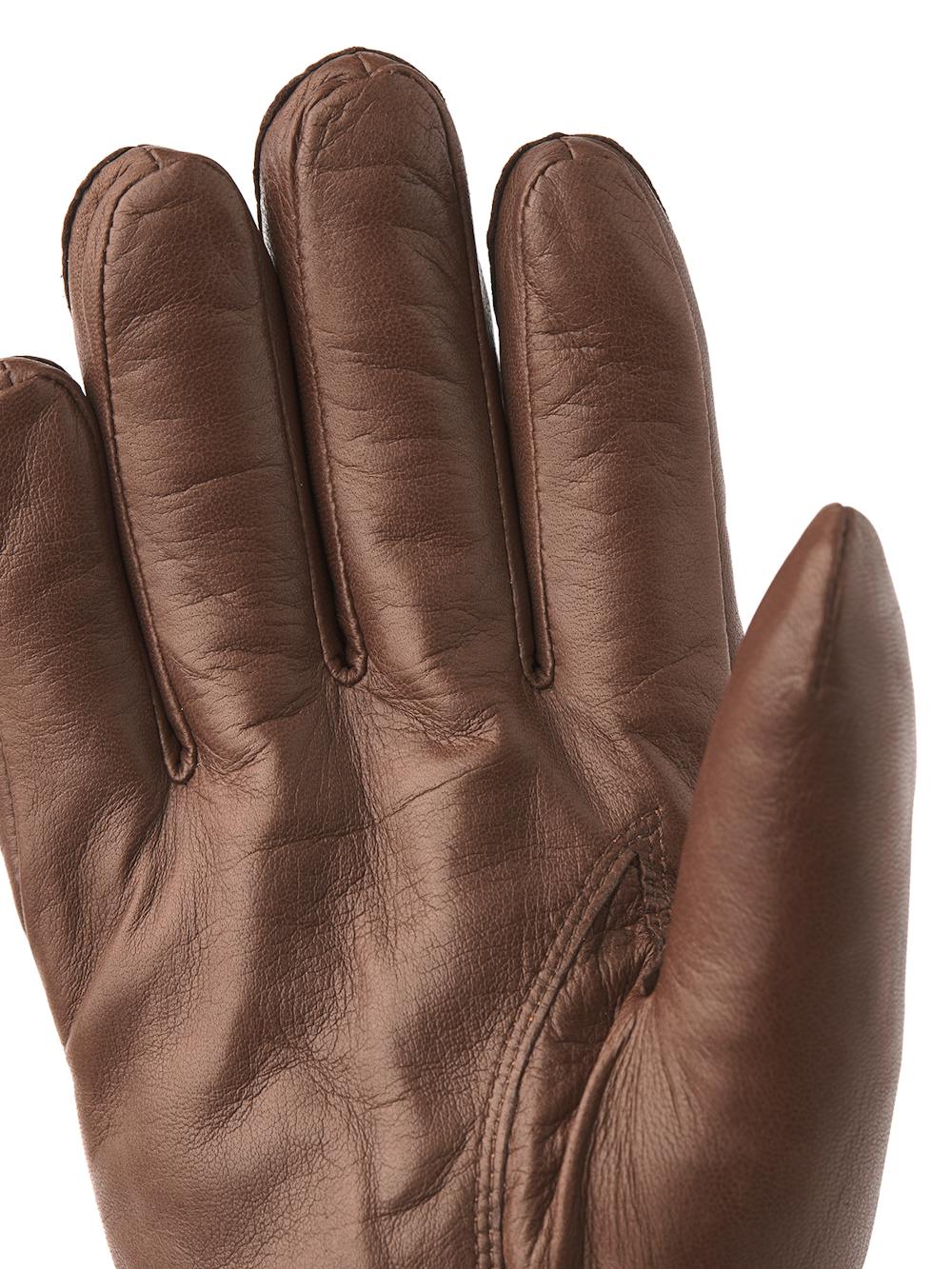 Brauner maschinengenähter Handschuh aus Haarschafleder mit Strickbündchen
 (2 oder 4)