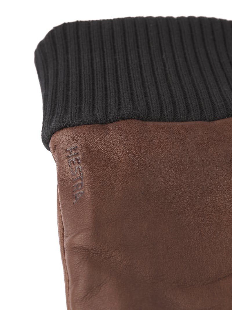 Brown machine-sewn hairsheep leather glove with knitted cuff
 (3 of 4)
