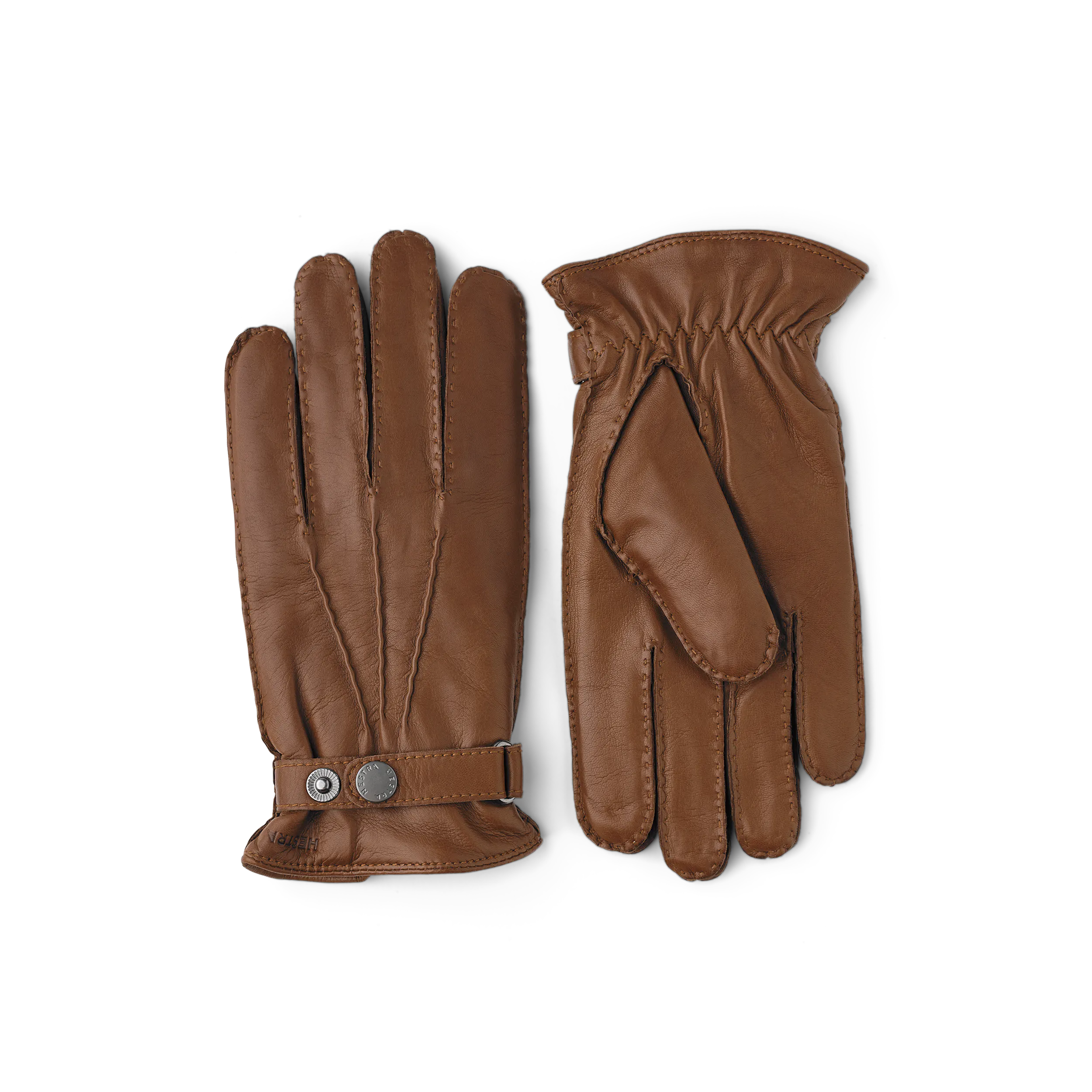 Light brown hand-sewn hairsheep leather glove with leather strap and button
 (1 of 4)