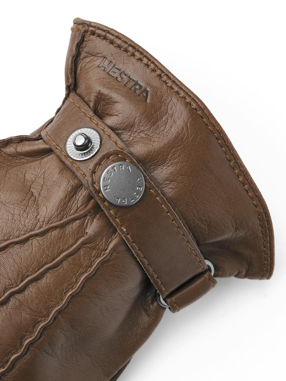 Light brown hand-sewn hairsheep leather glove with leather strap and button
 (2 of 4)